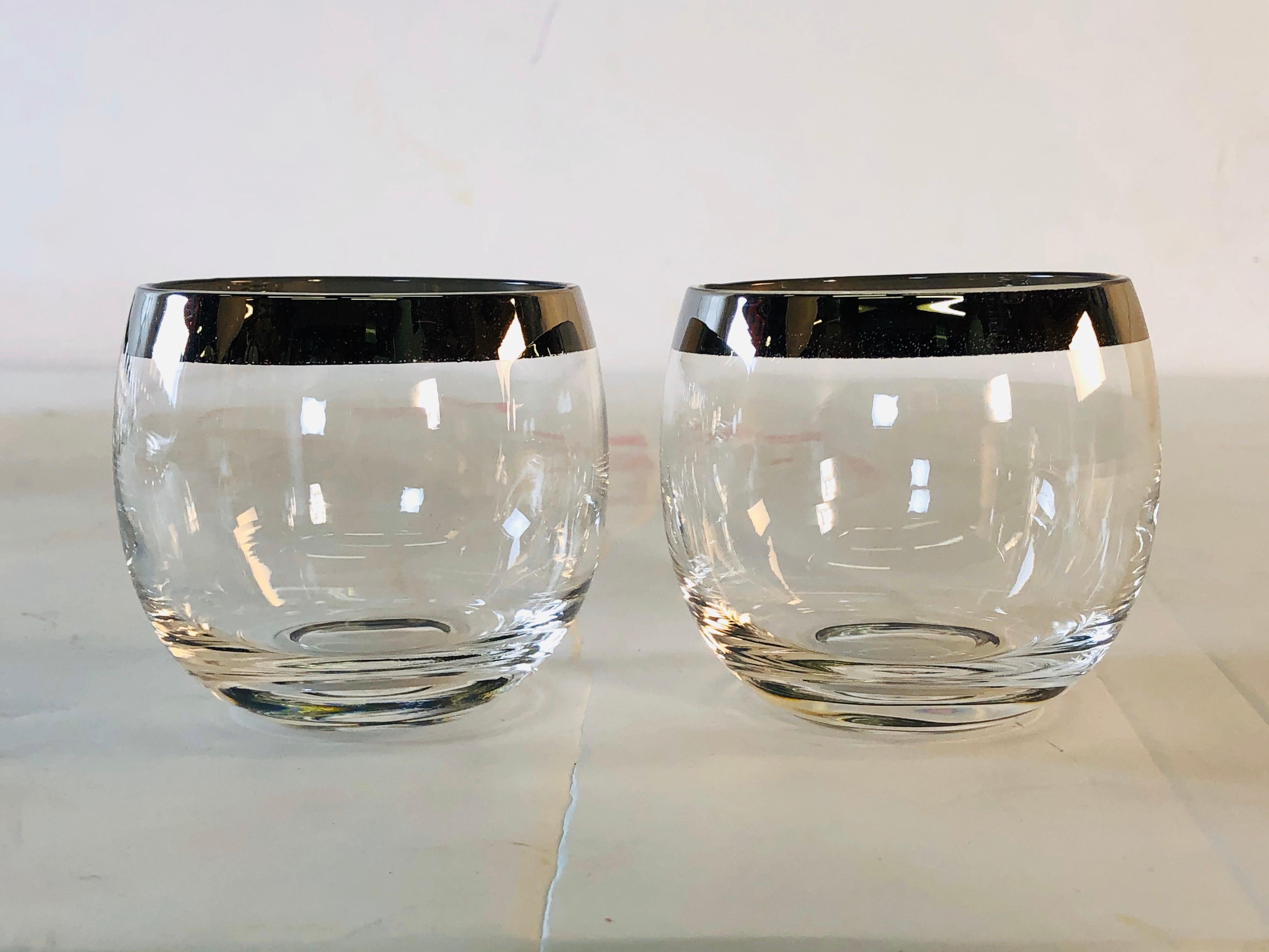 1960s Punch Bowl Set with Silver Rim Tumblers, Set of 9 In Good Condition For Sale In Amherst, NH
