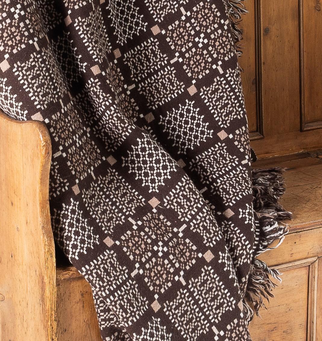 1960s Pure Welsh Wool Tapestry Blanket in a Dark Brown and Cream Colourway 5