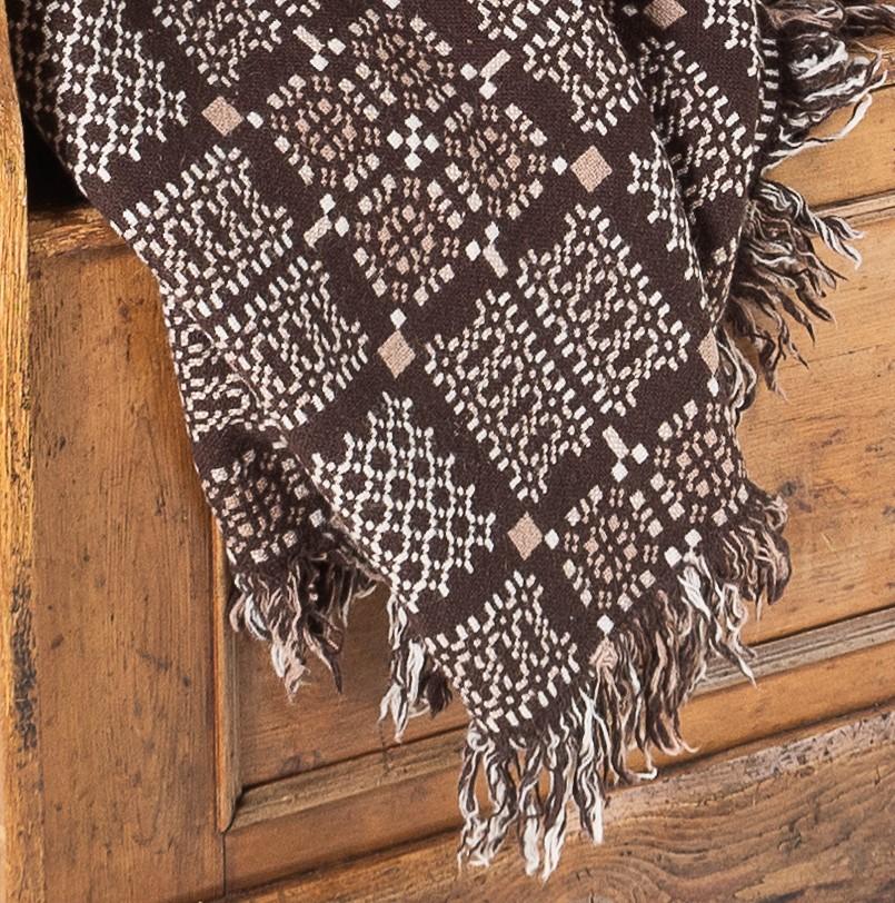 1960s Pure Welsh Wool Tapestry Blanket in a Dark Brown and Cream Colourway 3