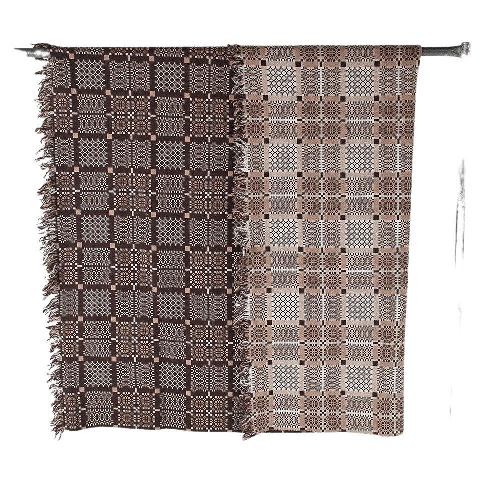 1960s Pure Welsh Wool Tapestry Blanket in a Dark Brown and Cream Colourway