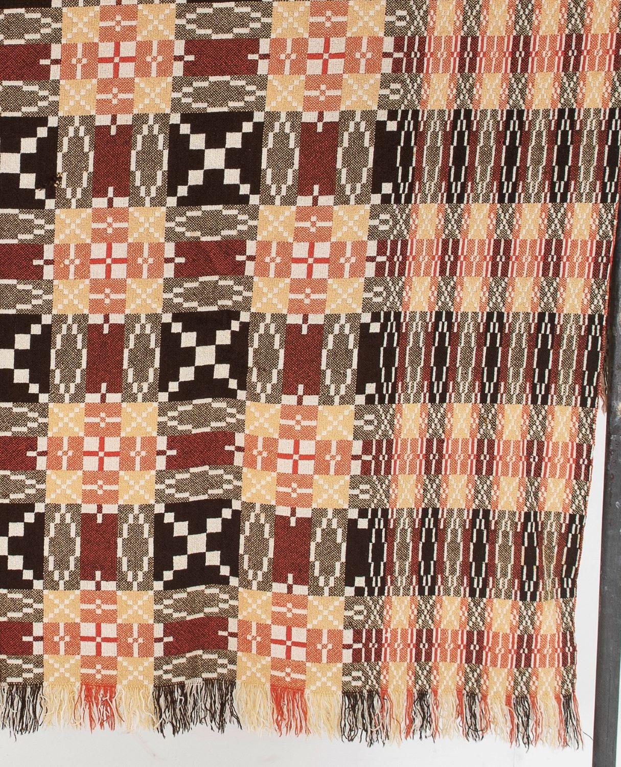 1960s Pure Welsh Wool Tapestry Blanket in an Autumnal Red Brown Colourway 3