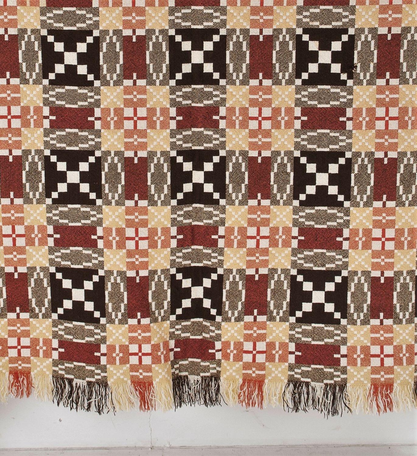 1960s Pure Welsh Wool Tapestry Blanket in an Autumnal Red Brown Colourway 4