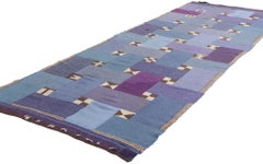 1960's Purple and Blue Swedish Scandinavian Röllakan Carpet Runner
