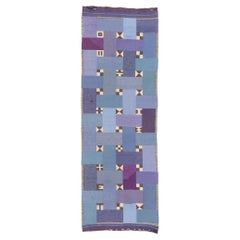 Alfombra Escandinava Sueca Röllakan Púrpura y Azul de los Años 60 Alfombra Escandinava Sueca Röllakan Púrpura y Azul de los Años 60