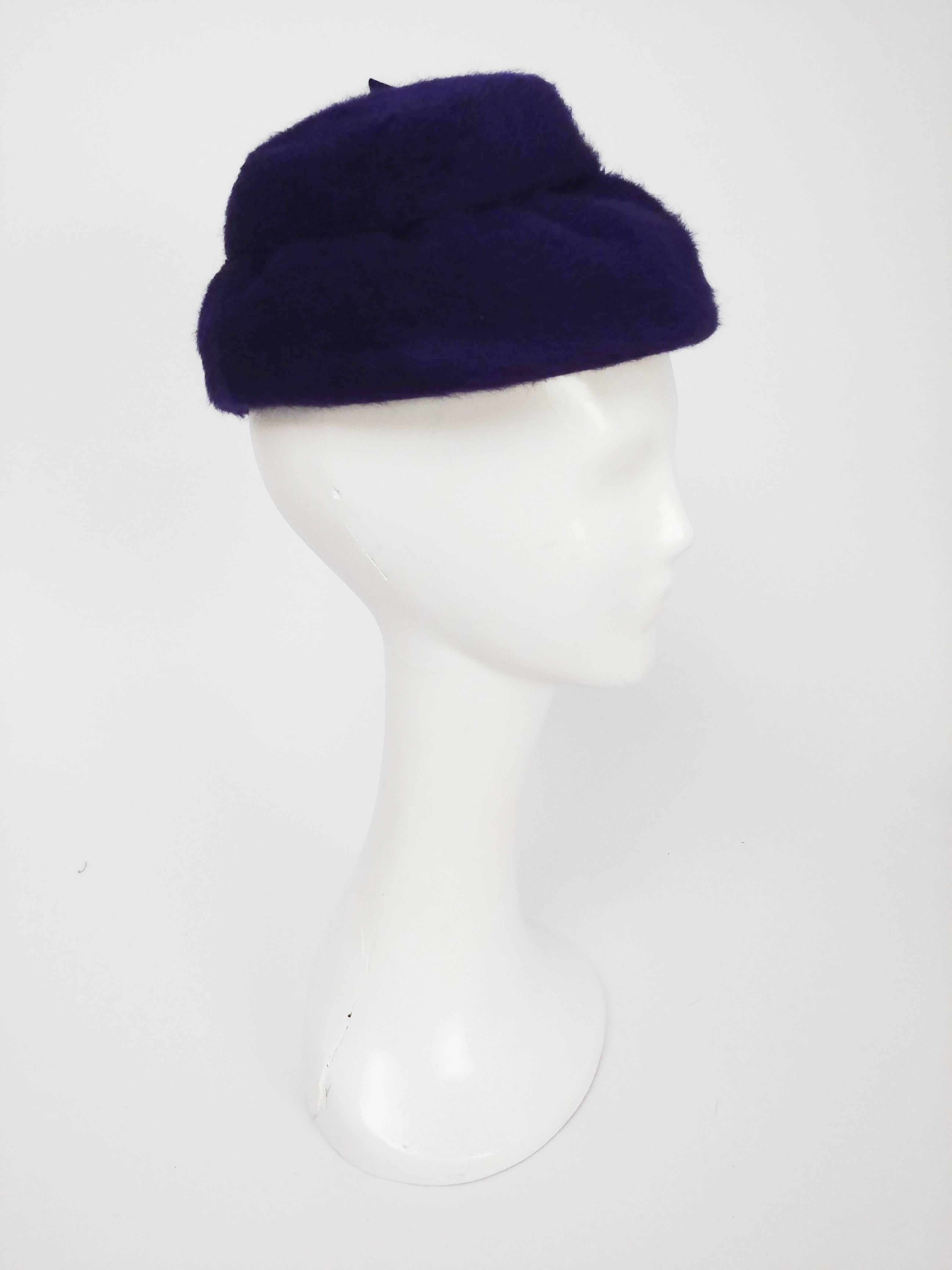 Black 1960s Purple Felt Hat w/ Rhinestone Pin