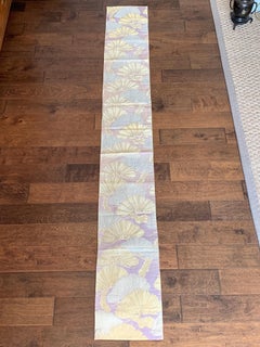 1960s Purple Japanese Obi Table Runner with a Silver and Gold Ginkgo Leaf Motif