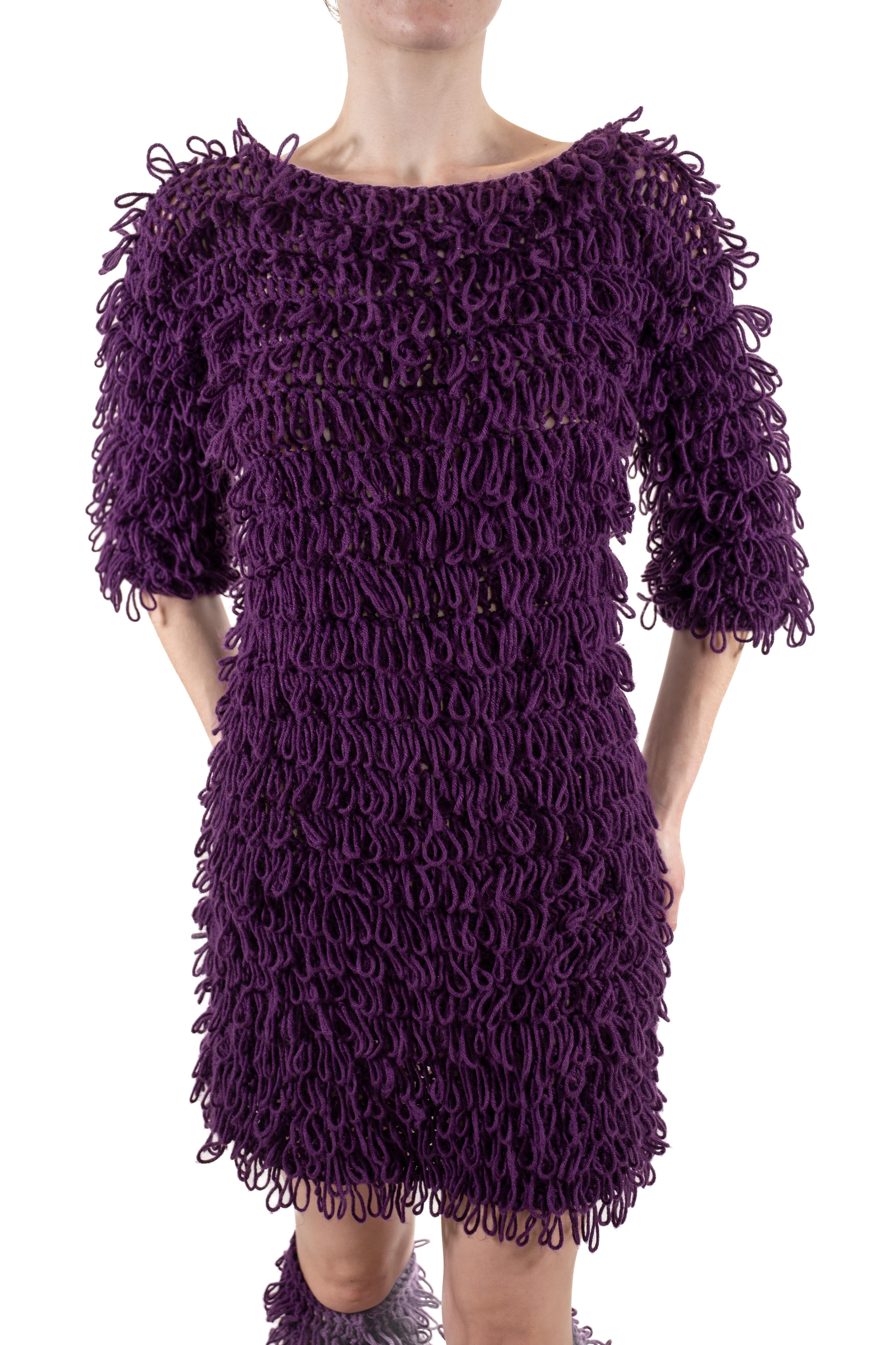 Abito maglione oversize e scaldamuscoli in maglia viola Looping Net degli anni '60 in vendita 6