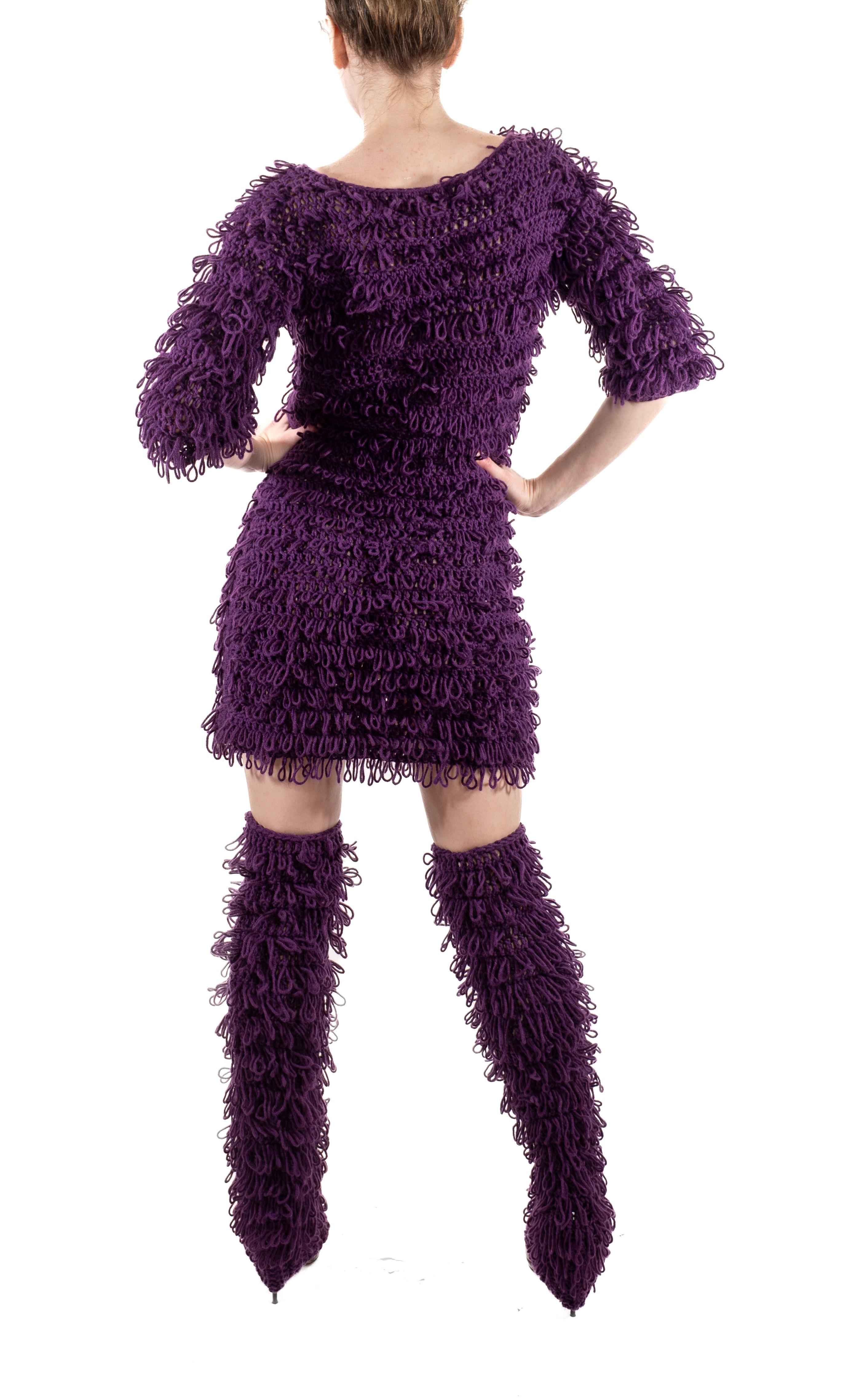Abito maglione oversize e scaldamuscoli in maglia viola Looping Net degli anni '60 in vendita 3