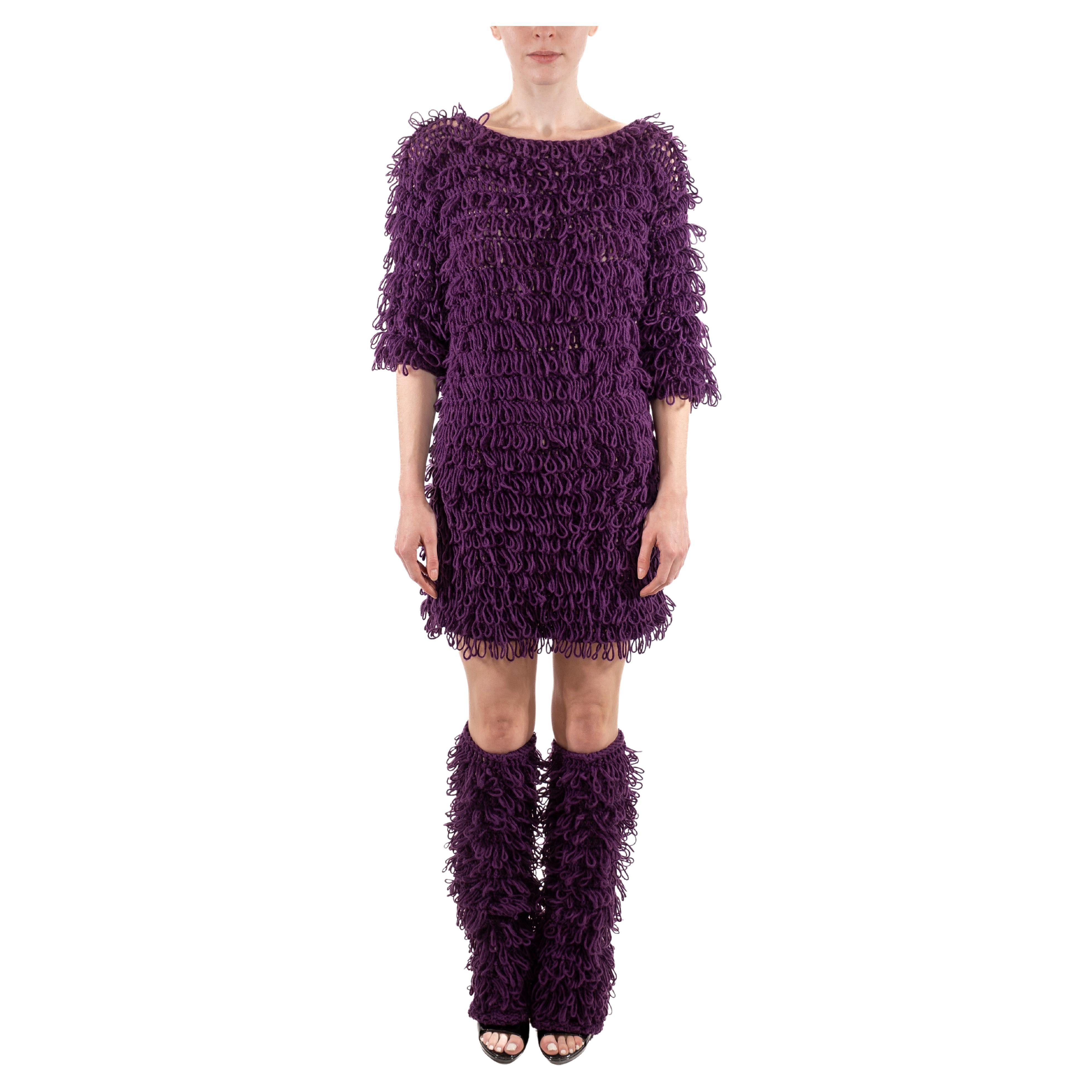 Abito maglione oversize e scaldamuscoli in maglia viola Looping Net degli anni '60 in vendita