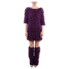 1960S Purple Knit Loop Net Oversized Sweater Dress & Leg Warmers