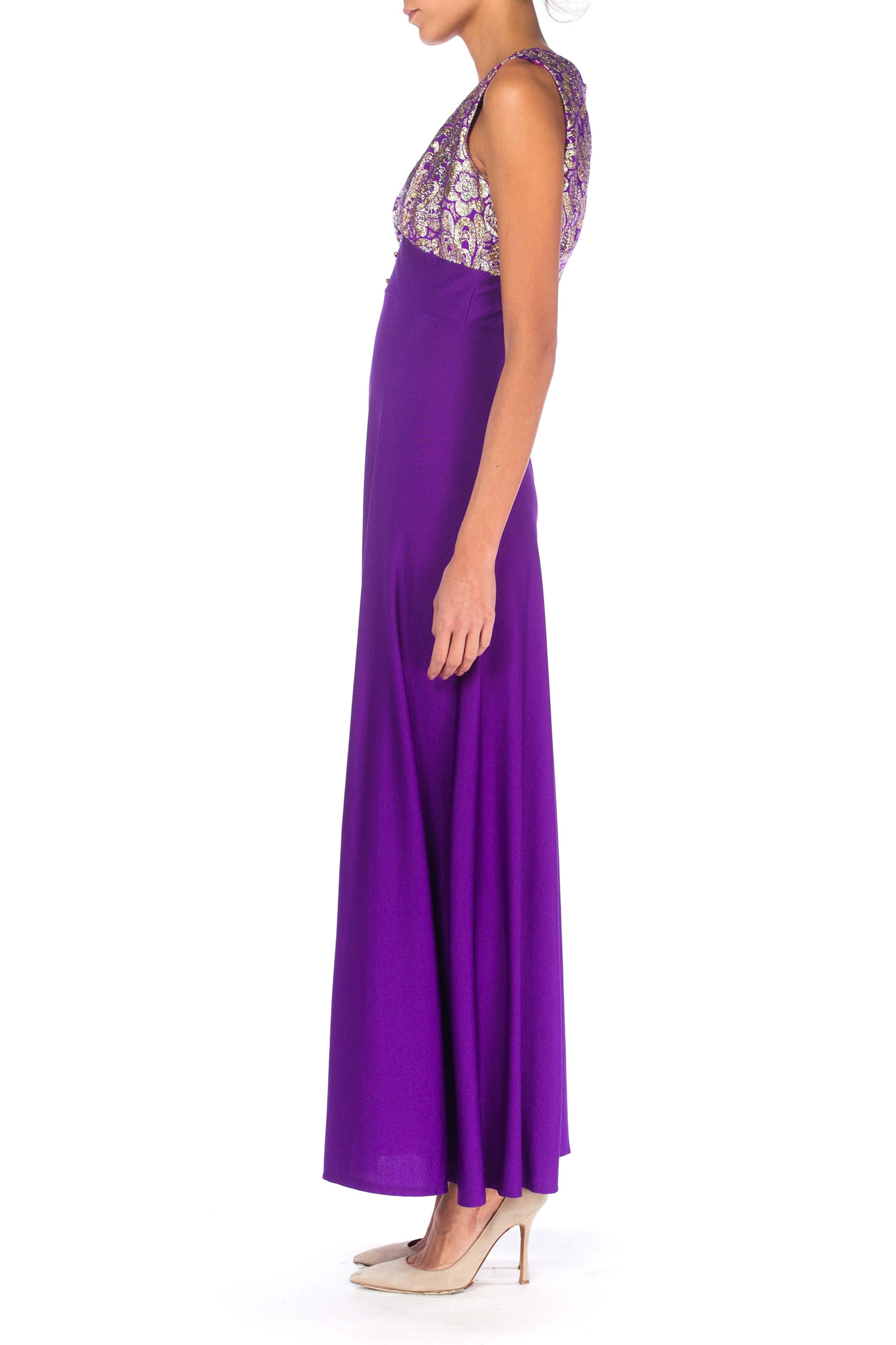 1960S Purple Polyester Jersey Palazzo Pant Jumpsuit With Silver Lurex Bodice In Excellent Condition In New York, NY