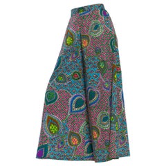 1960S Pyschedelic Floral Cotton Barkcloth Wide Leg Pants