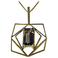 1960s Quartz Gold Abstract Pendant Necklace