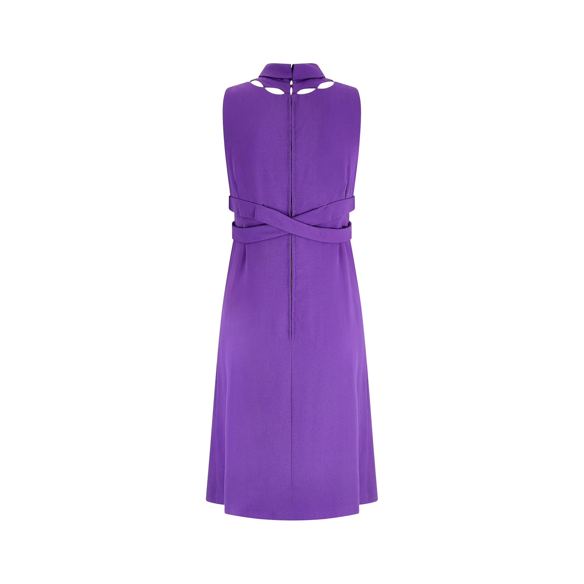 Women's 1960s Rahvis Couture Purple Crepe Mod Dress For Sale