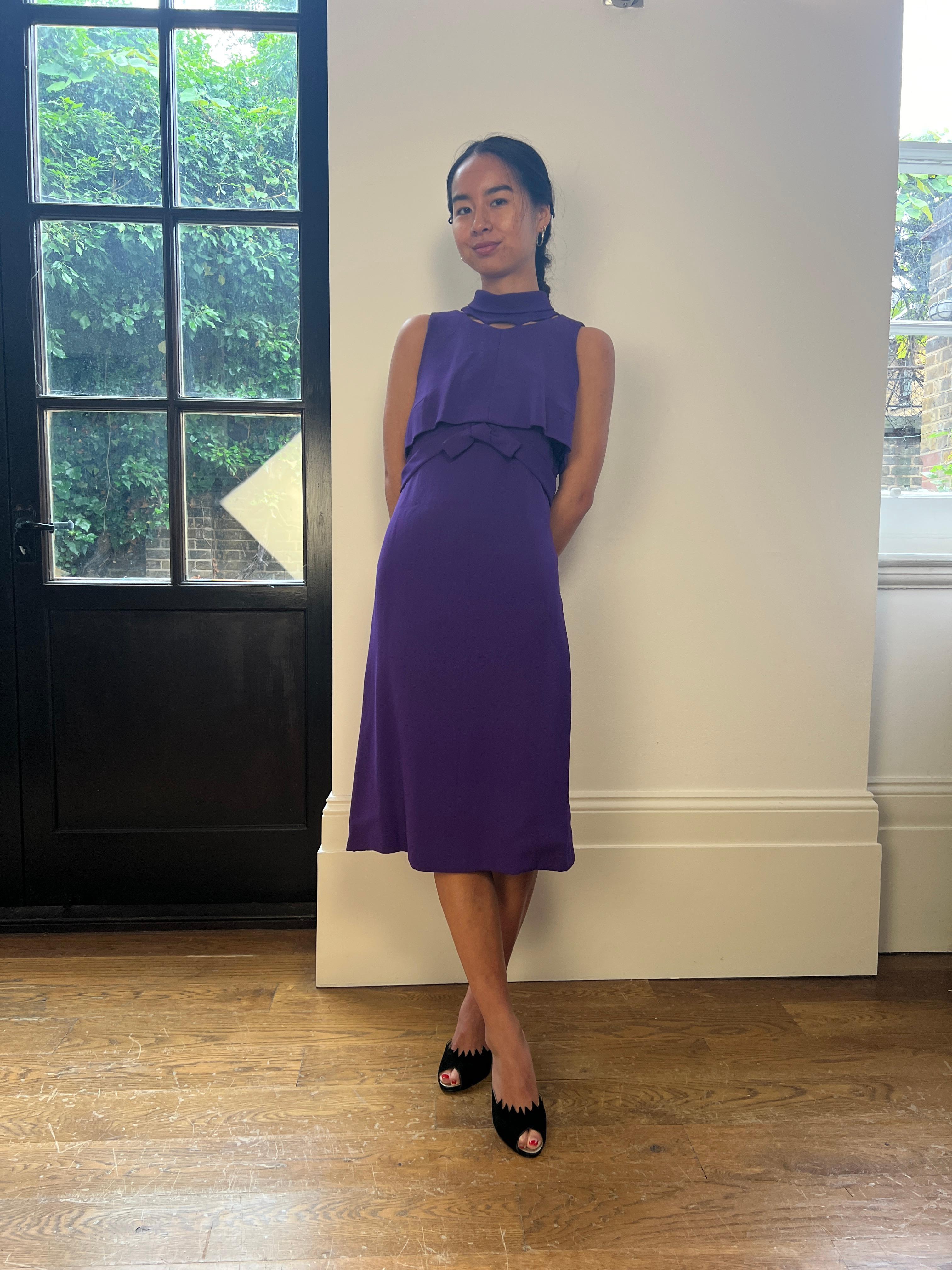 1960s Rahvis Couture Purple Crepe Mod Dress For Sale 3