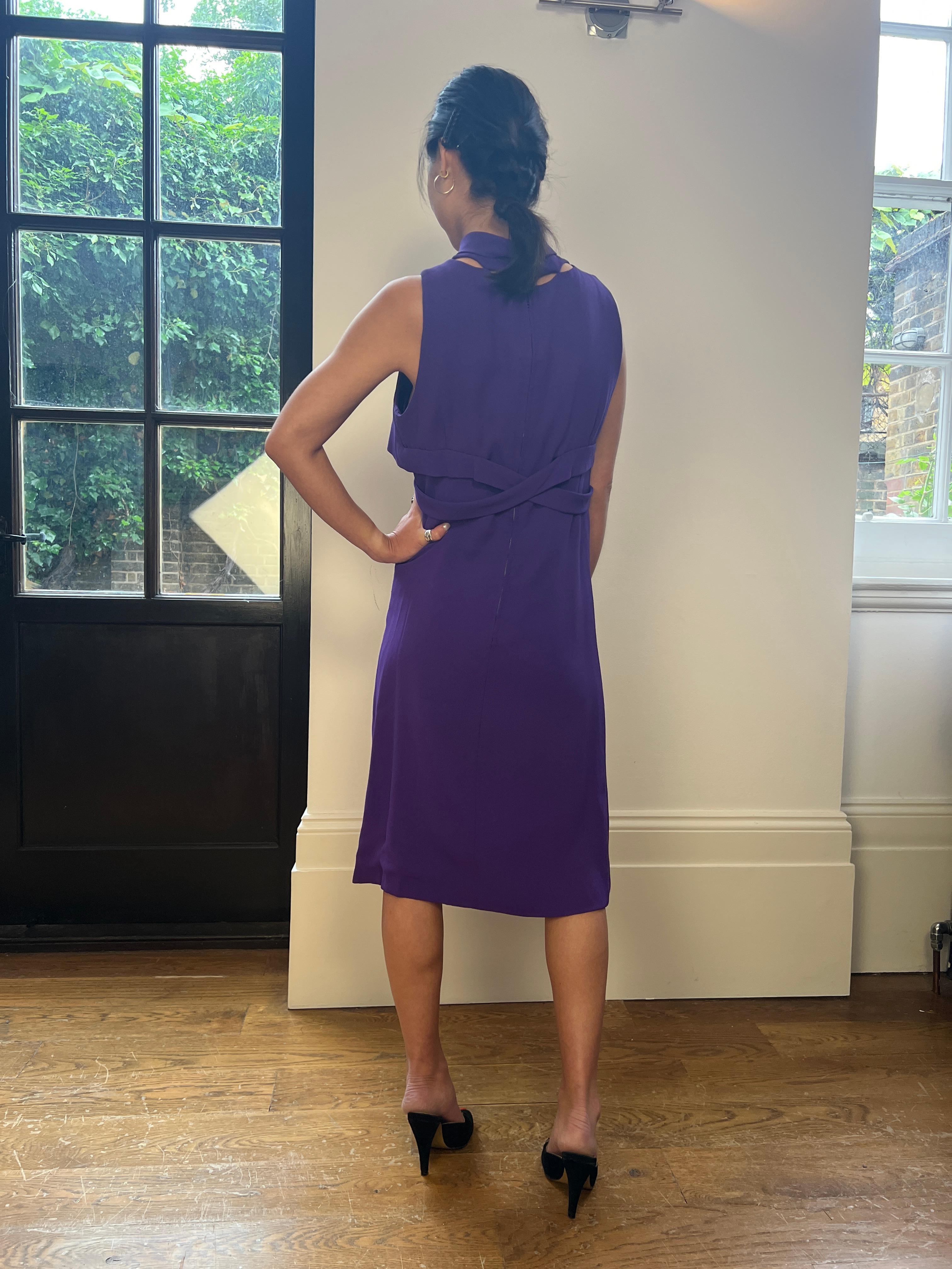 1960s Rahvis Couture Purple Crepe Mod Dress For Sale 4