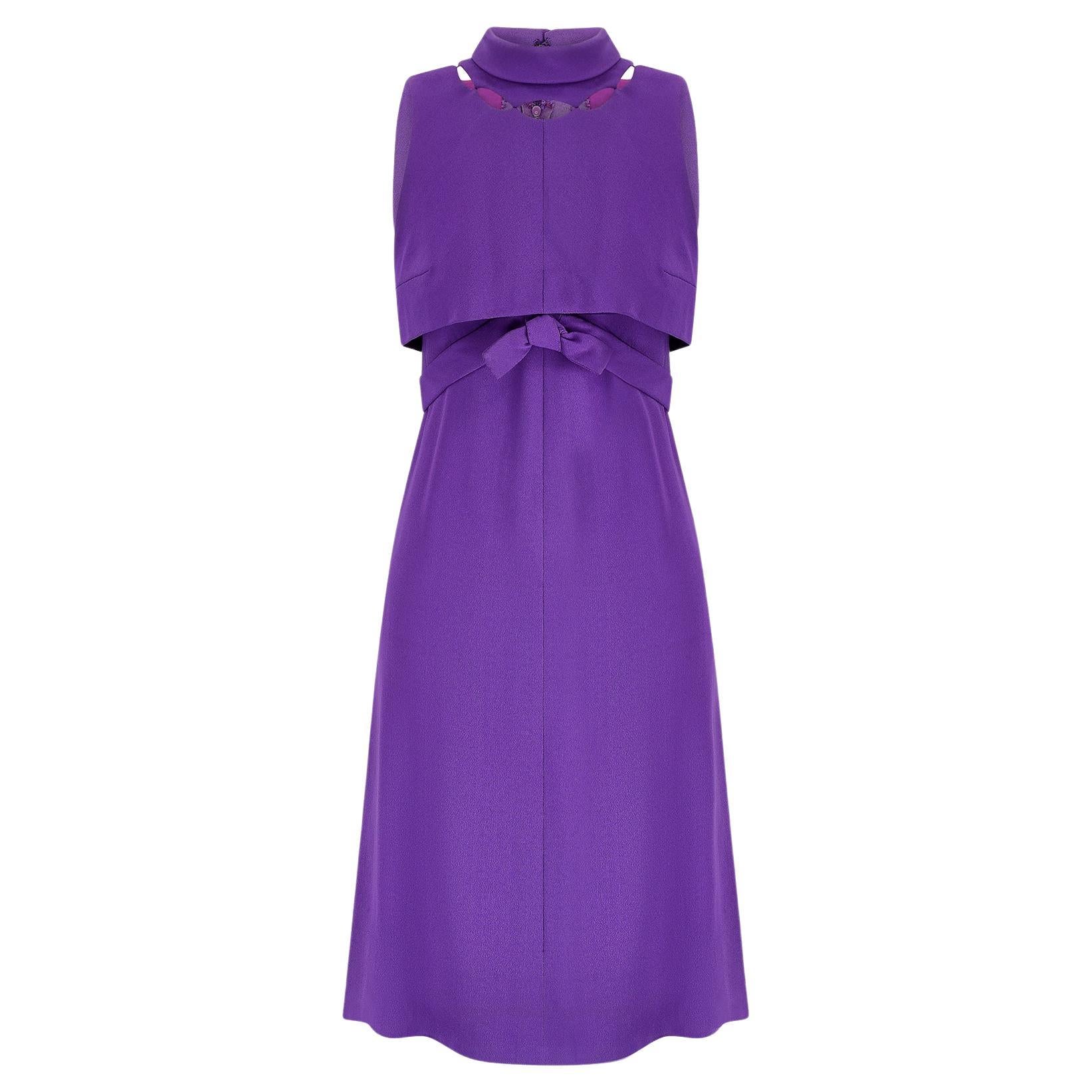 1960s Rahvis Couture Purple Crepe Mod Dress For Sale