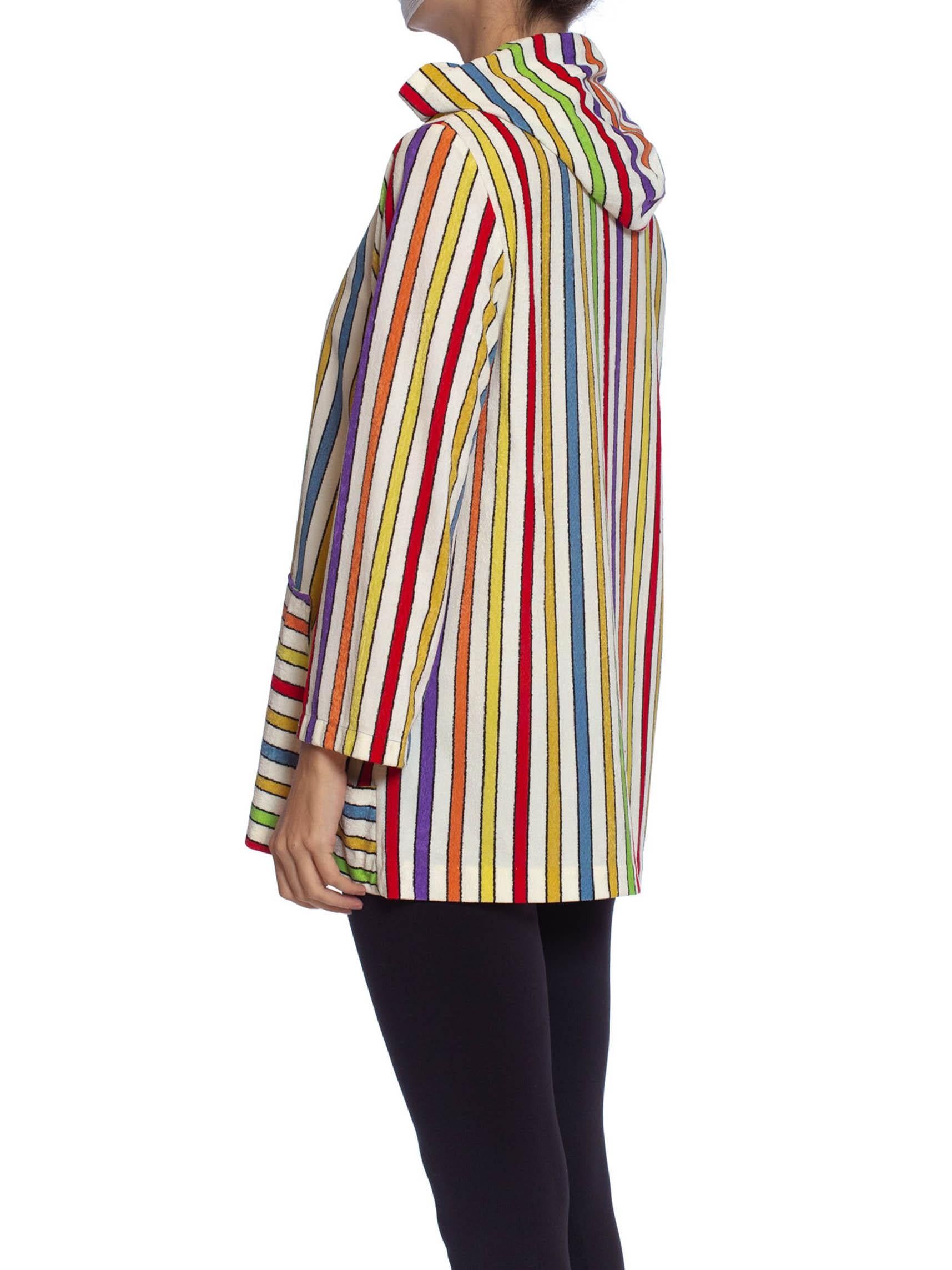 1960S Rainbow Striped Cotton Blend Terry Cloth Zip Front Hoodie Jacket 2