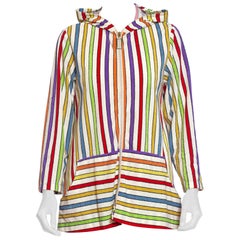 1960S Rainbow Striped Cotton Blend Terry Cloth Zip Front Hoodie Jacket