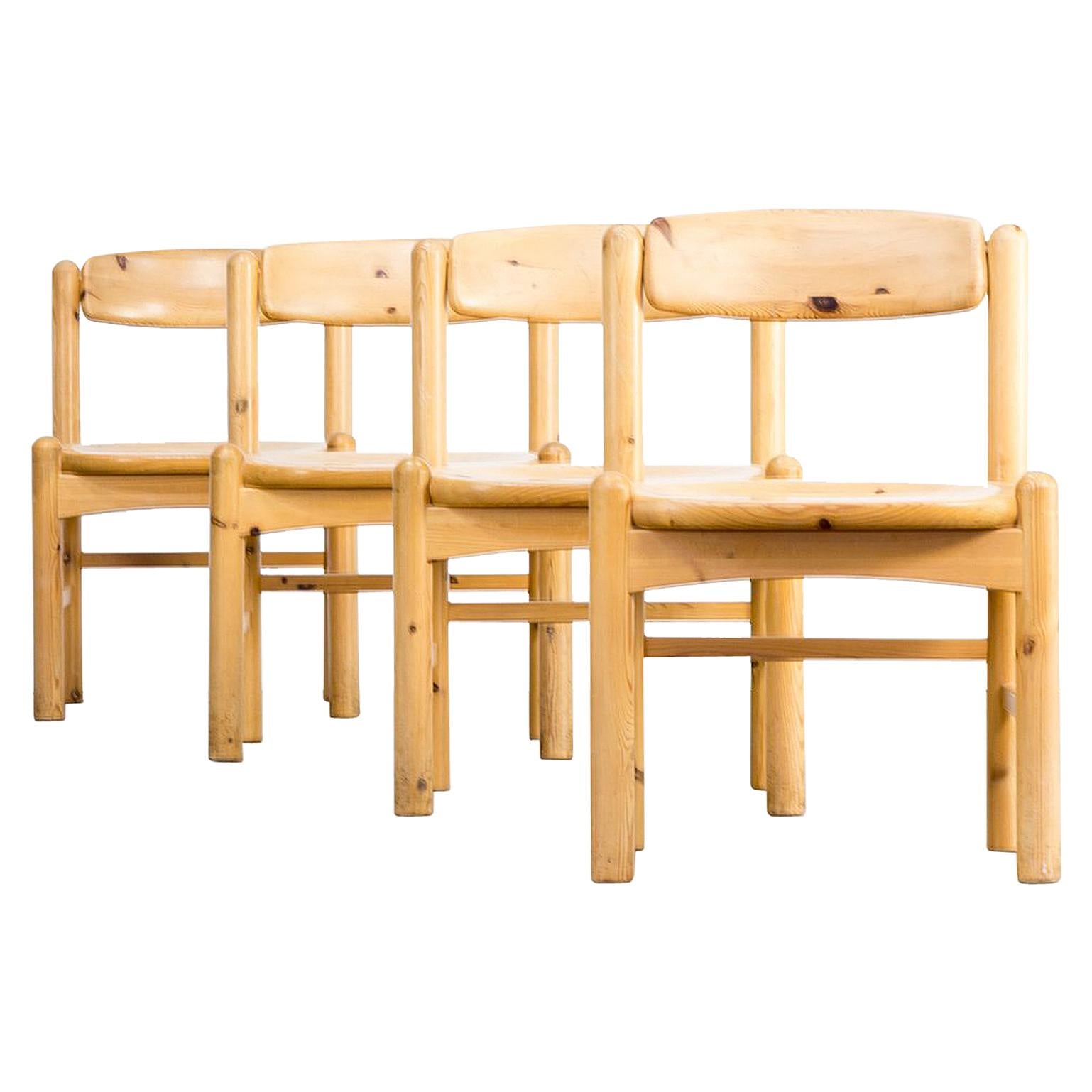 1960s Rainer Daumiller Pine Wood Dining Chair Set of 4 For Sale