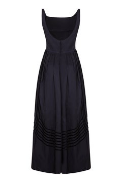 Rappi Schwarzes Kleid aus Seidentaft mit Samtapplikation aus den 1960er Jahren