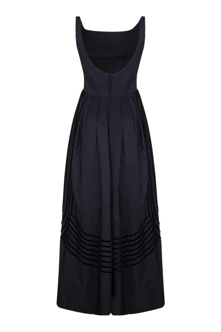 1960s Rappi Black Silk Taffeta Gown with Velvet Applique at 1stDibs