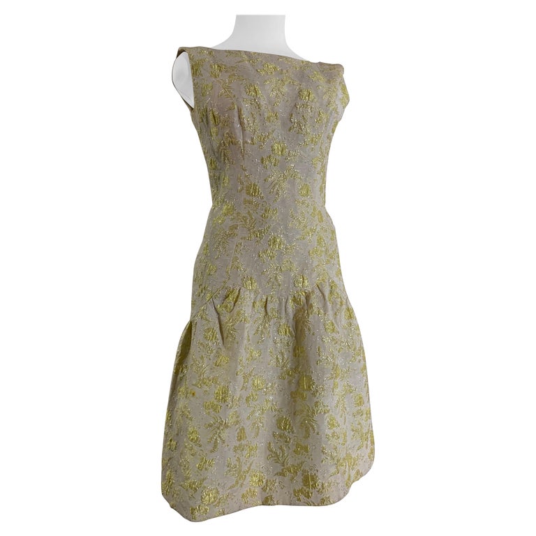 1960s Rappi Pale Yellow Floral Brocade Form-Fitted Sheath Dress w Flounced Hem For Sale at 1stDibs 1960s Rappi Pale Yellow Floral Brocade Form-Fitted Sheath Dress w Flounced Hem For Sale at 1stDibs