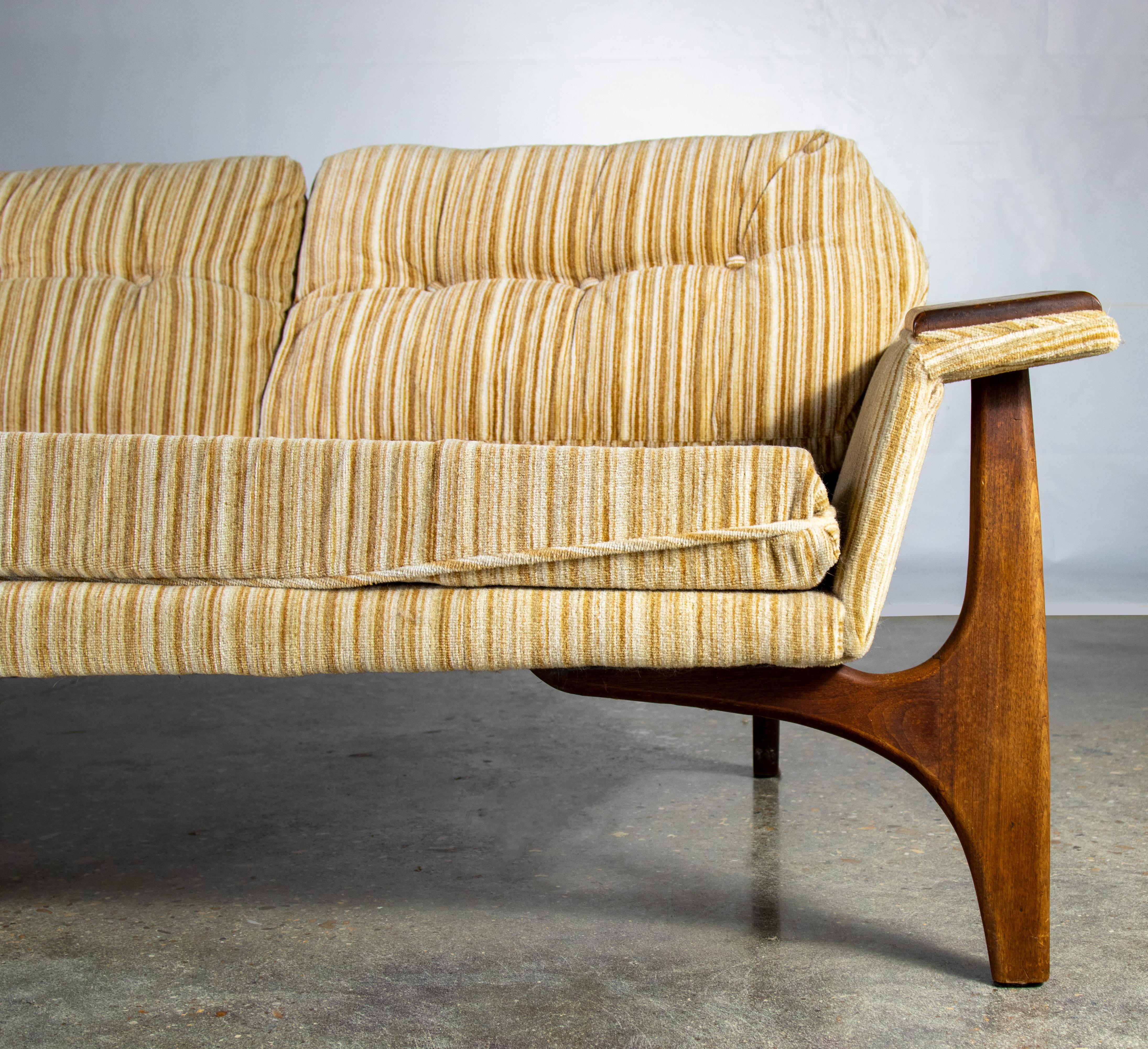 American 1960s Rare Adrian Pearsall Sofa Couch for Craft Associates Walnut Paws Angular