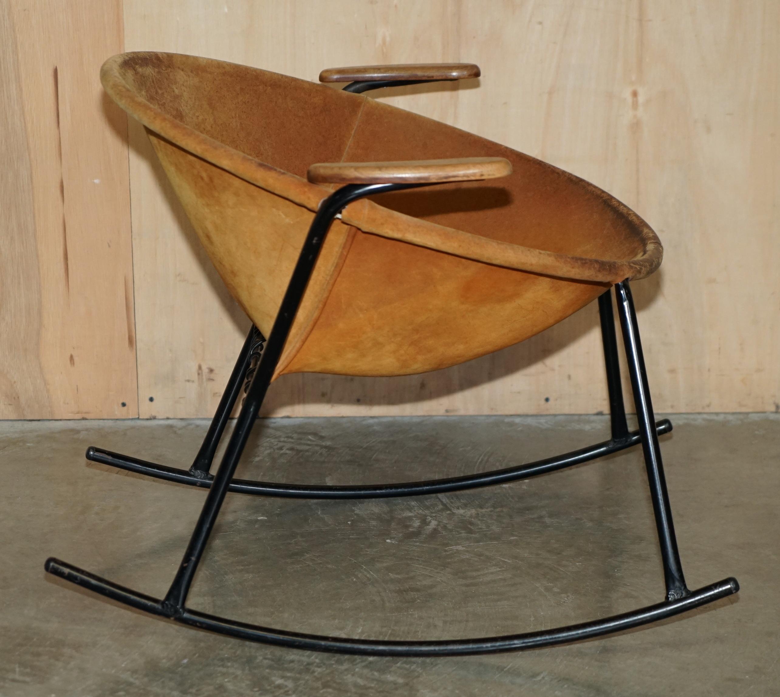 Suede 1960's RARE BALLOON LOUNGE ROCKING ARMCHAIR BY HANS OLSEN FOR WARM NORDIC For Sale