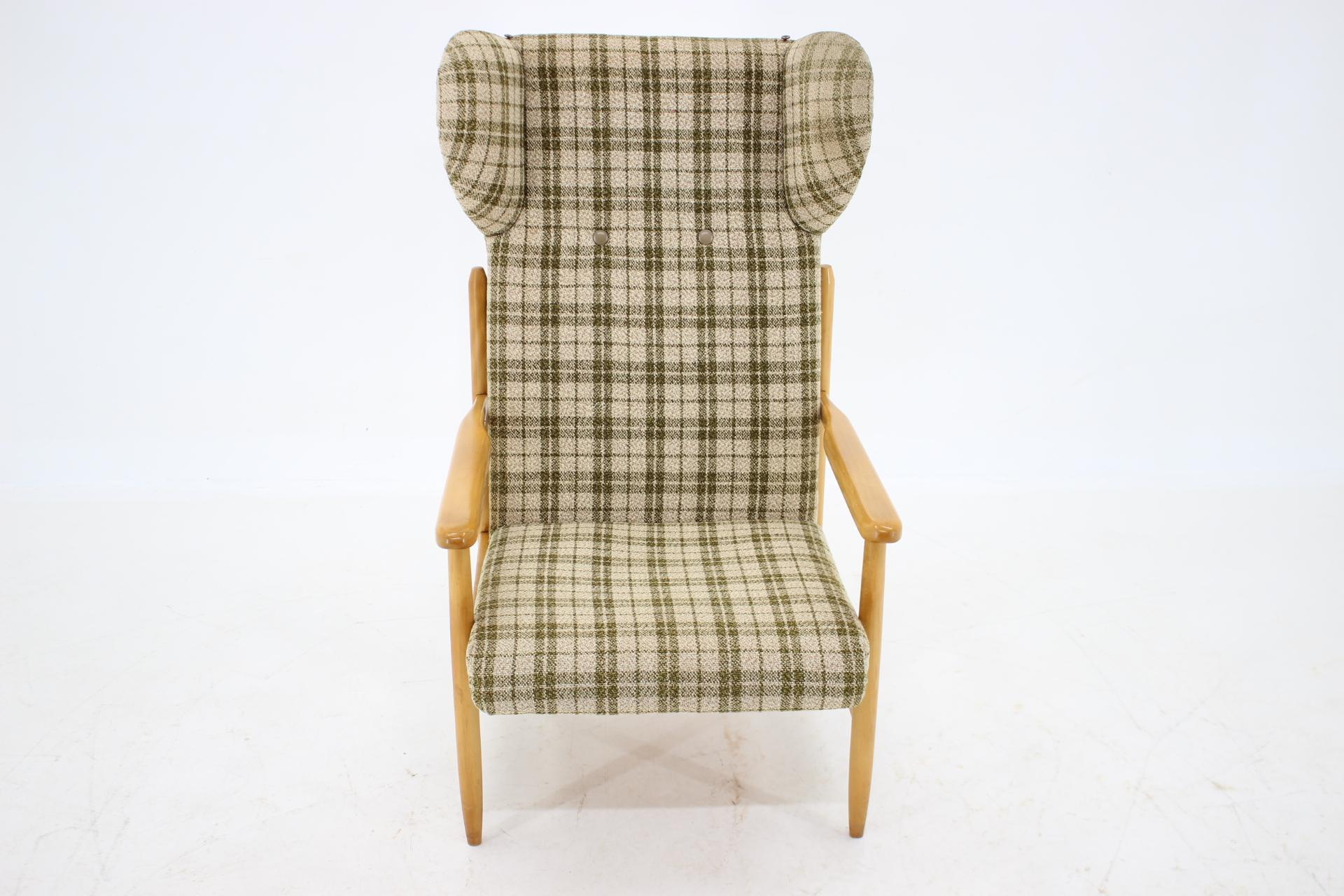 Mid-20th Century 1960s Rare Beech Wing Armchair by ULUV, Czechoslovakia For Sale