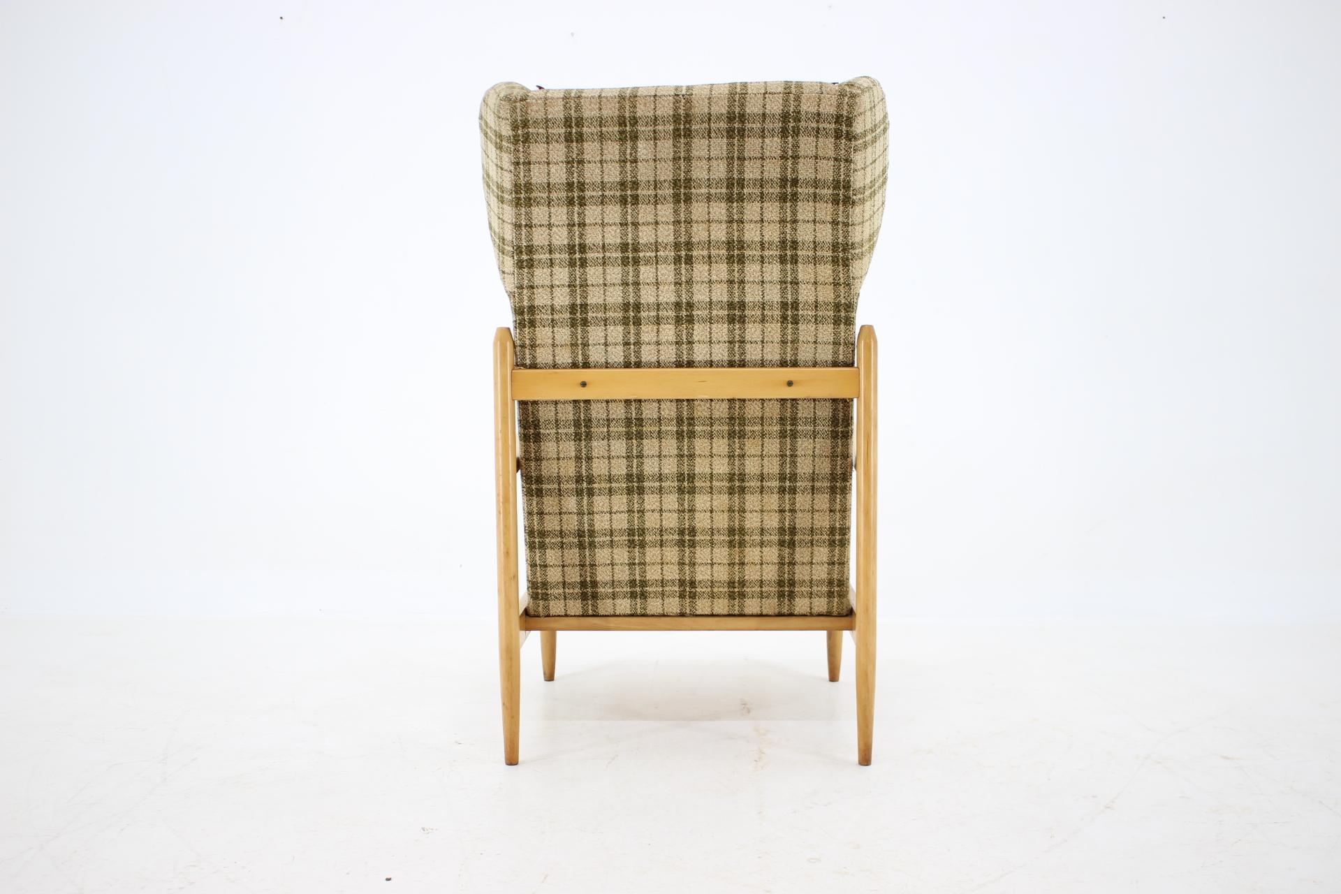 Fabric 1960s Rare Beech Wing Armchair by ULUV, Czechoslovakia For Sale