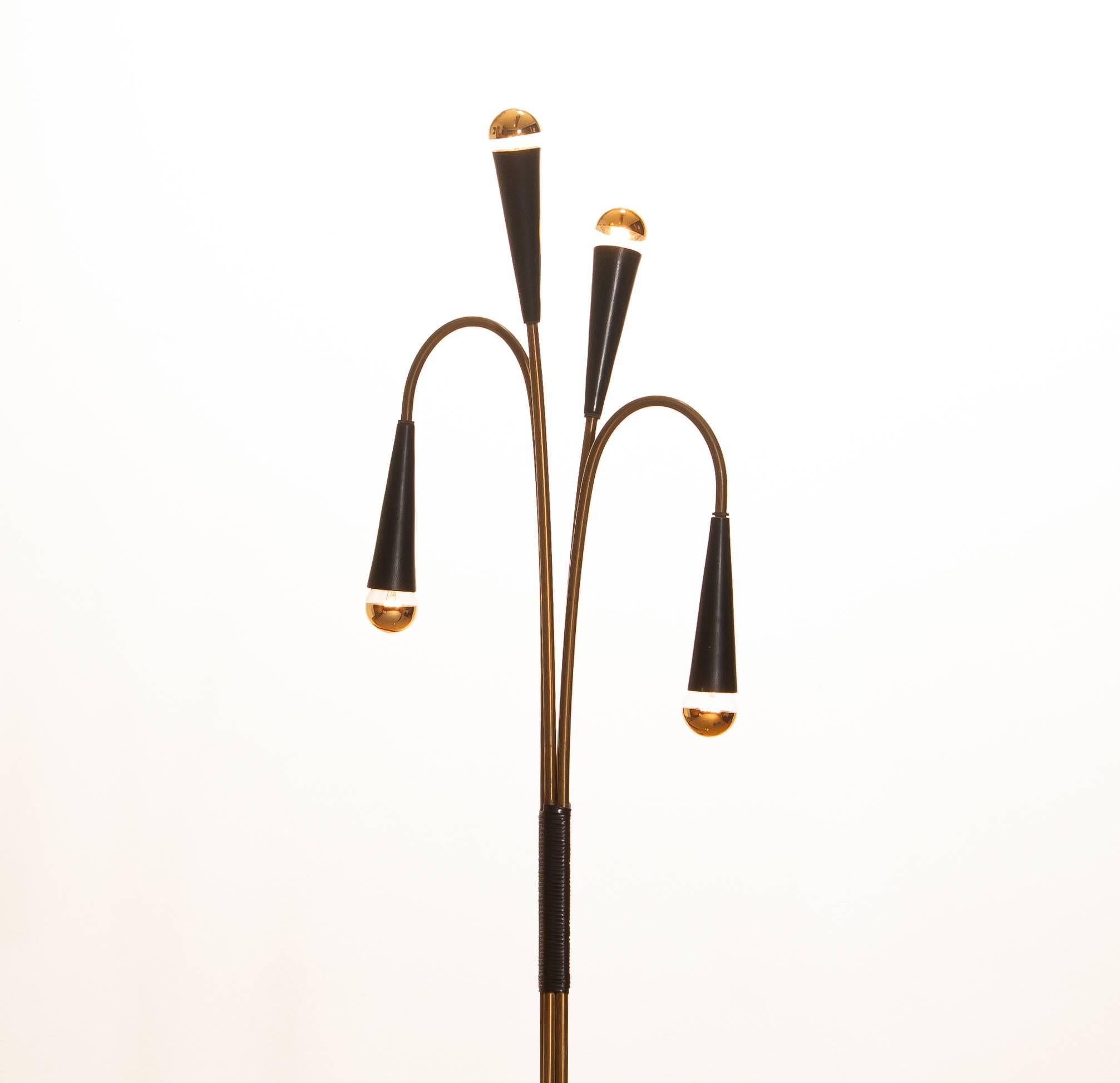1960s, Rare Brass Floor Lamp by Oscar Torlasco for Lumi 1
