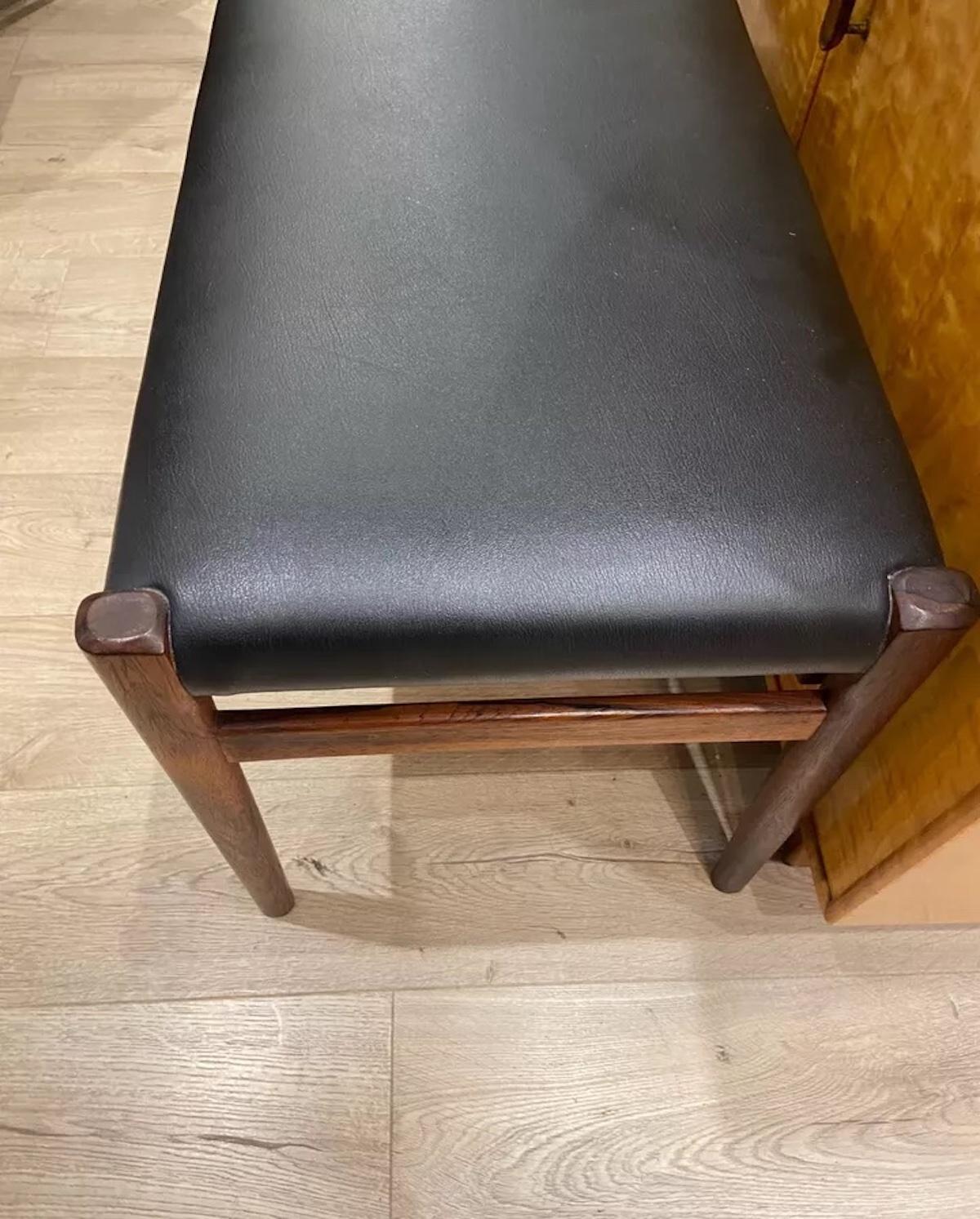 1960s Rare Danish Rosewood & Black Leather Bench By Niels Otto Moller 1