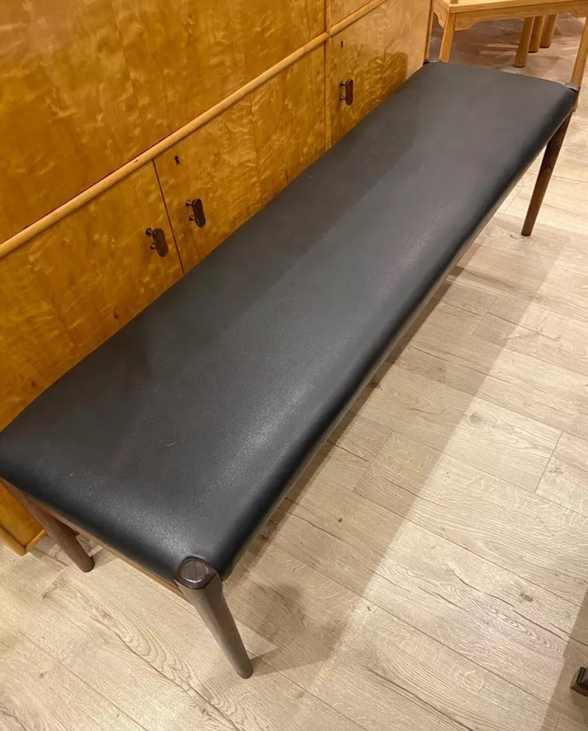 1960s Rare Danish Rosewood & Black Leather Bench By Niels Otto Moller 2