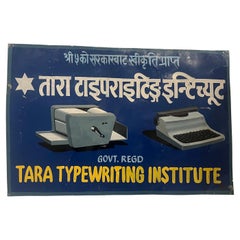 1960's Rare Hand Painted Metal Sign for Tara Typewriting Institute Nepal