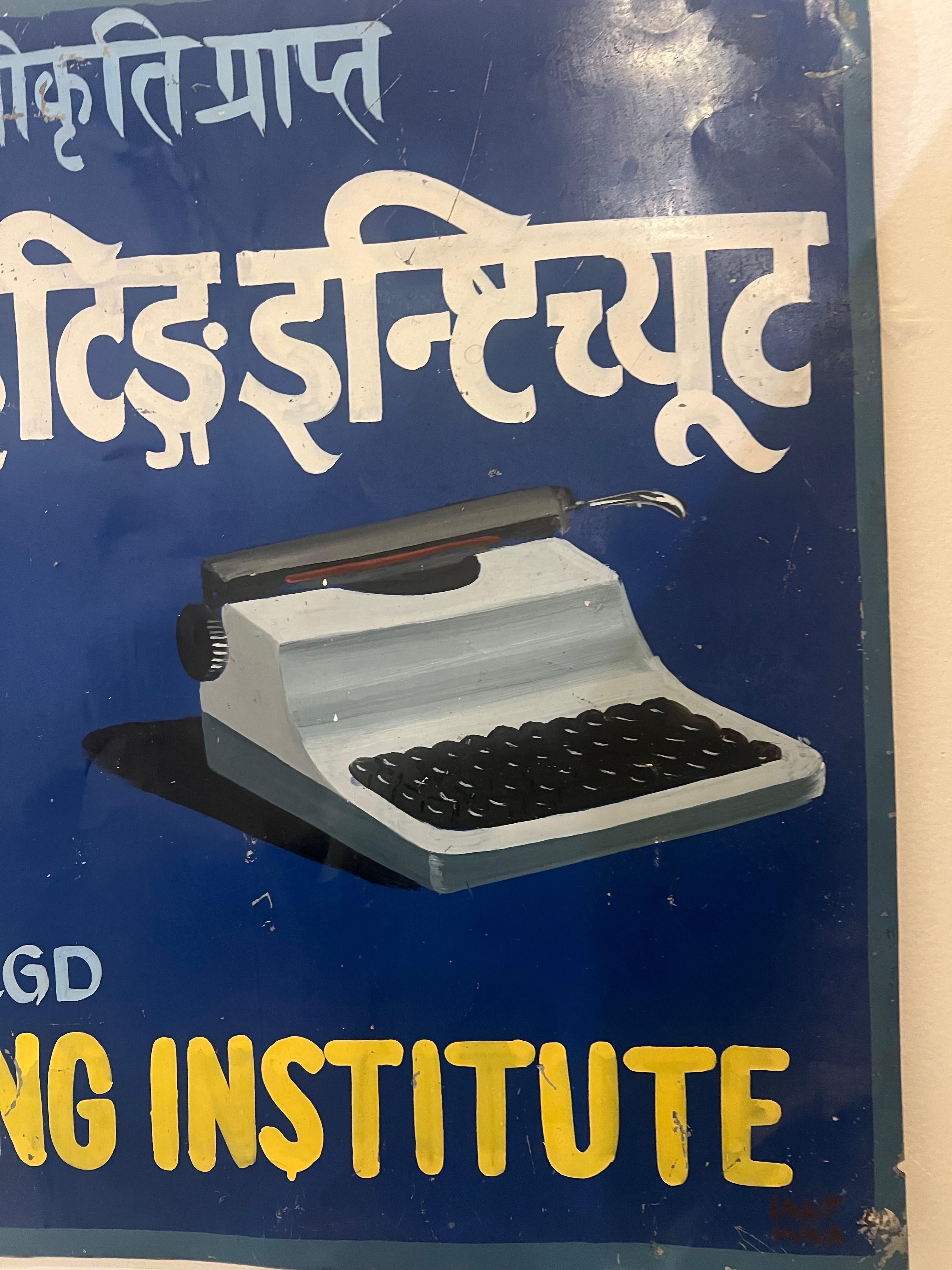 1960's Rare Hand Painted Metal Sign for Tara Typewriting Institute Nepal In Good Condition For Sale In San Diego, CA