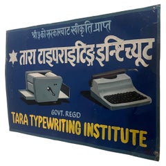 Rare enseigne en métal peinte à la main pour Tara Typewriting Institute Nepal, années 1960