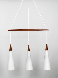 1960s Rare Large Fog & Morup Glass Cascade Pendant Lamp in Cone Design Denmark