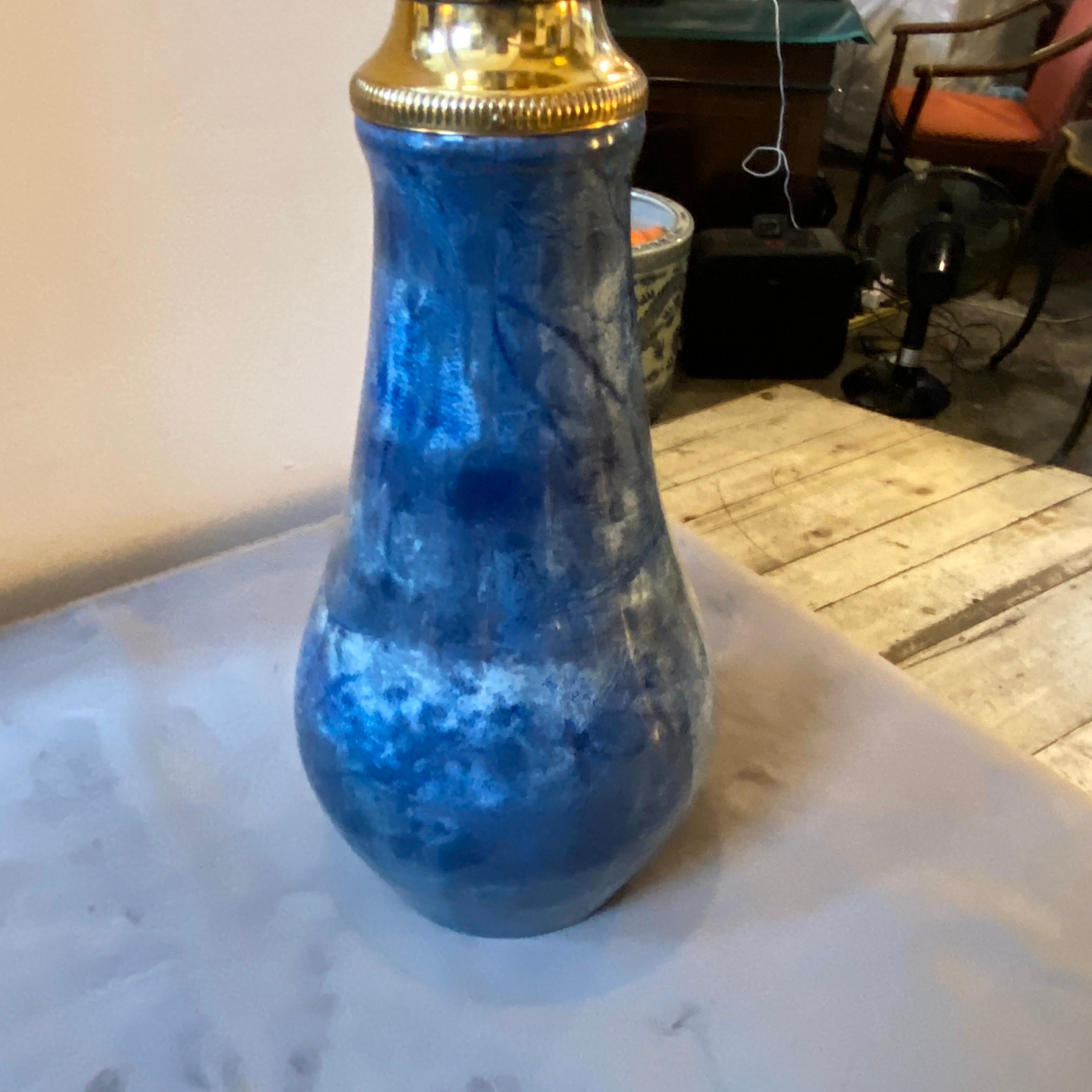 Italian 1960s Rare Mid-Century Modern Blue Goatskin and Brass Carafe by Aldo Tura