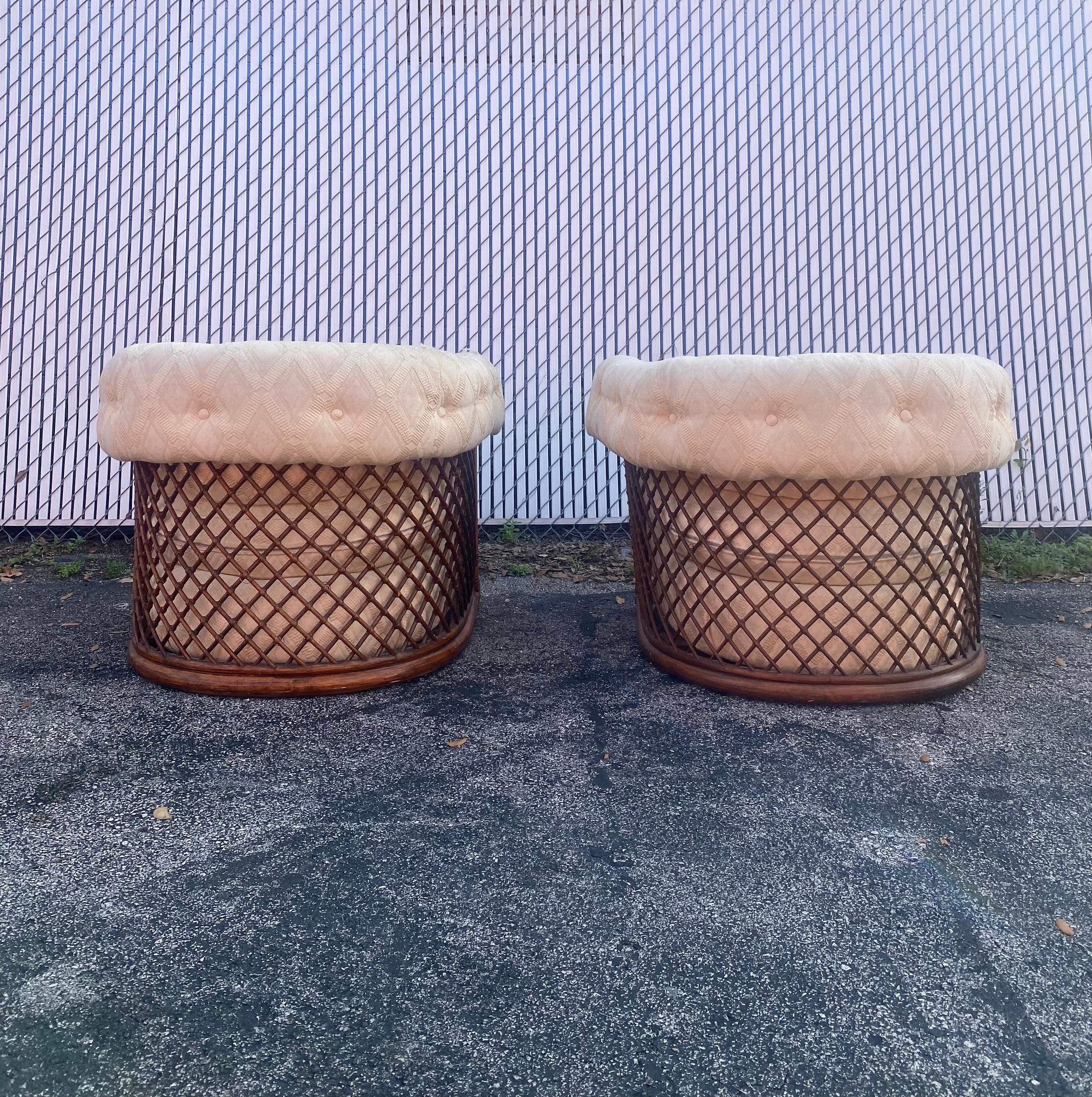 1960s Rare Rattan Lattice Sculptural Tub Barrel Chairs, Set of 2 For Sale 4