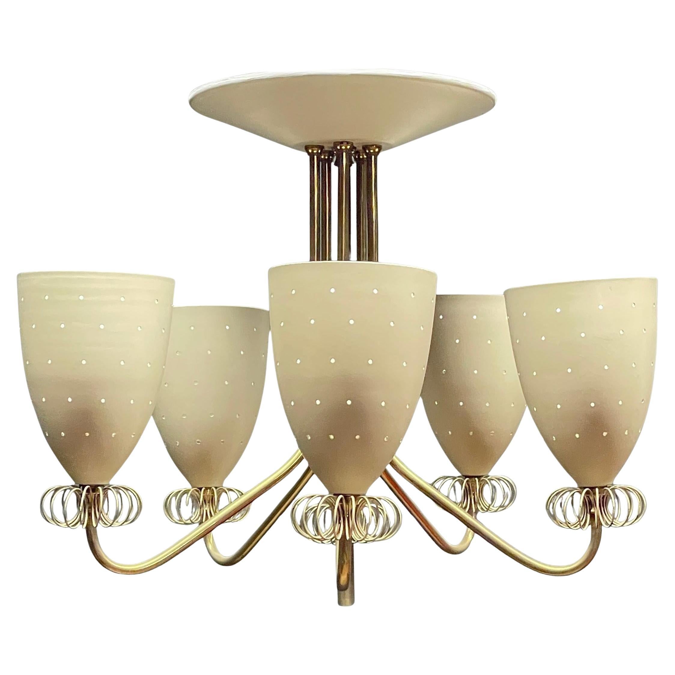 1960s Rare Paavo Tynell Style Chandelier 5-Arm Pierced Cones Vintage Mid-Century For Sale