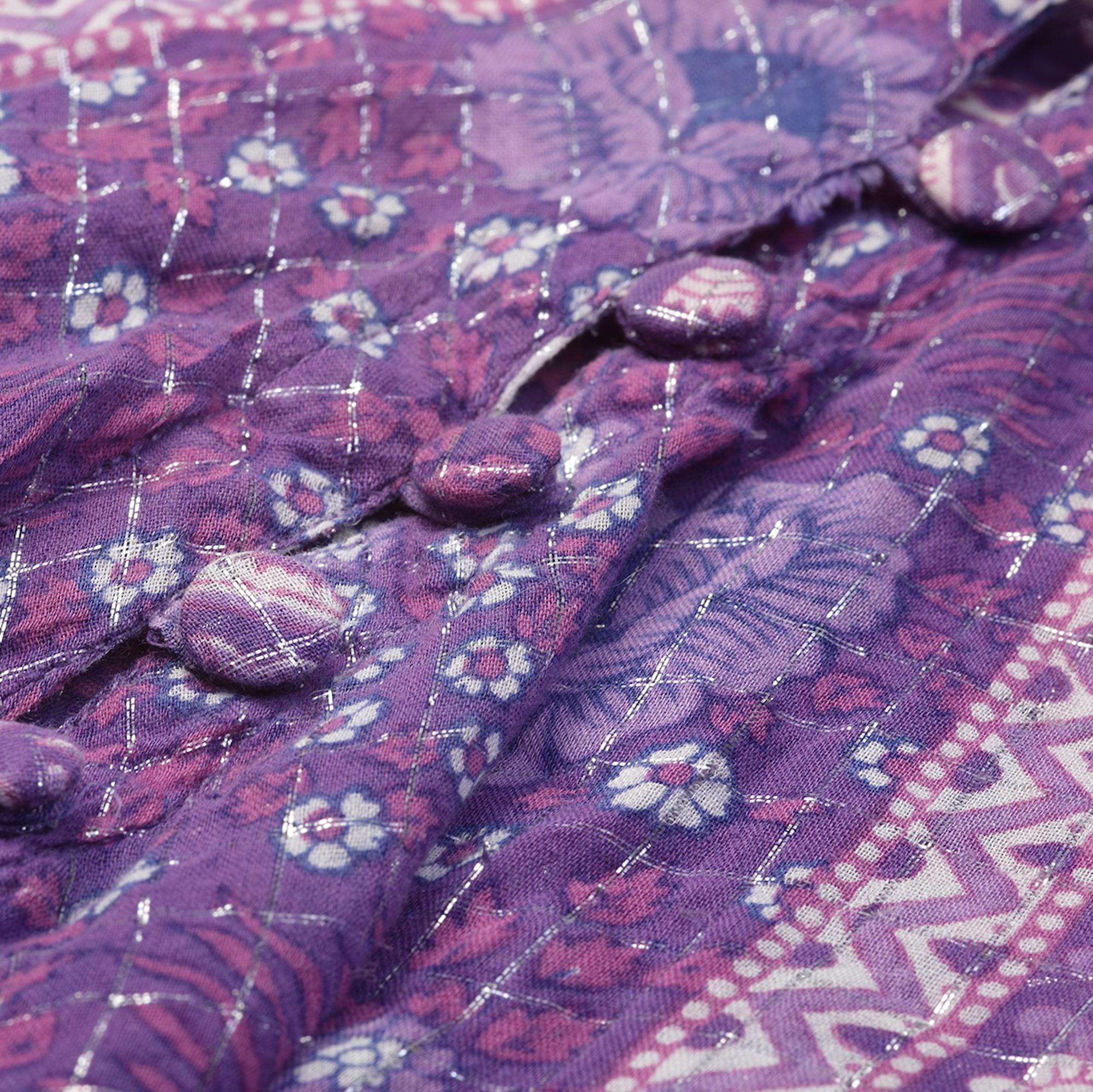 Women's 1978 Rare Purple Adini Sultana Dress With Angel Sleeves and Metallic Thread