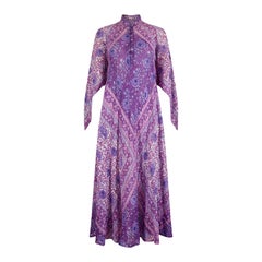 Retro 1978 Rare Purple Adini Sultana Dress With Angel Sleeves and Metallic Thread