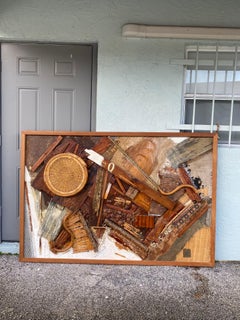 1960s Rare Monumental Sculptural Rattan and Wood Mixed Media Abstract Art