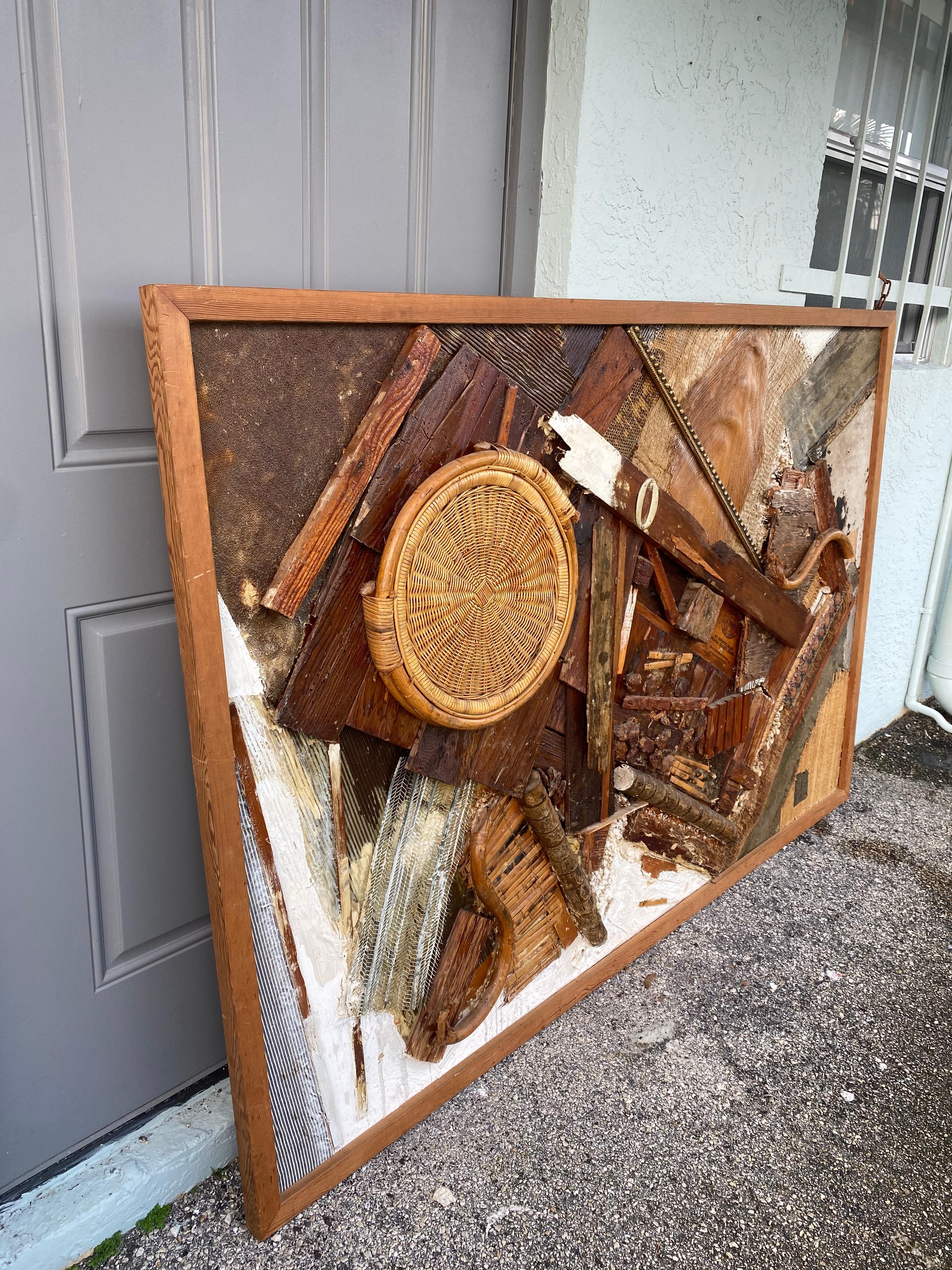 Seltene monumentale skulpturale Skulptur aus Rattan und Holz in Mischtechnik, Abstrakte Kunst, 1960er Jahre (Moderne der Mitte des Jahrhunderts) im Angebot