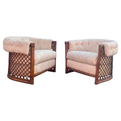 1960s Rare Rattan Lattice Sculptural Tub Barrel Chairs, Set of 2