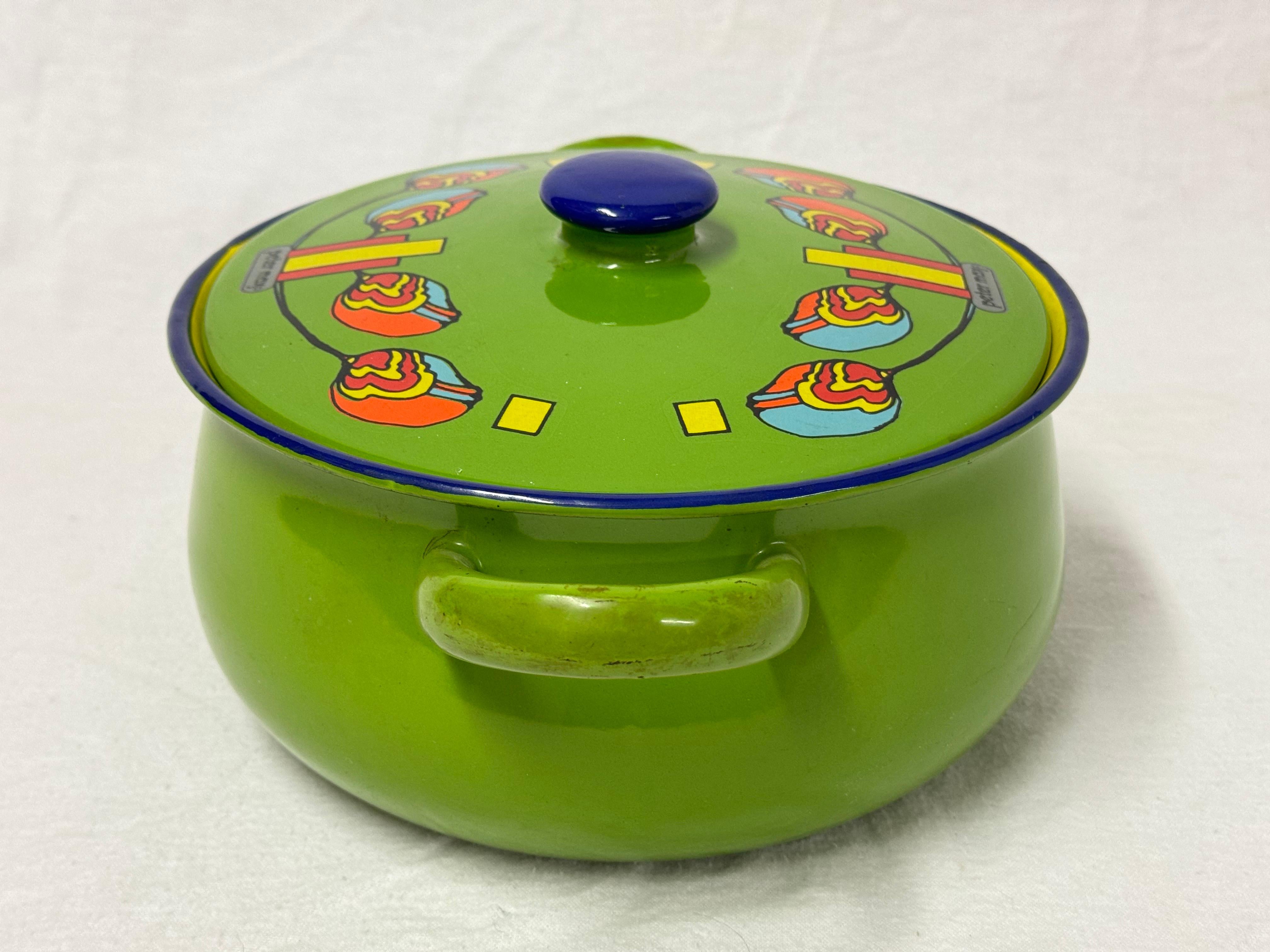 Raro recipiente esmaltado psicodélico firmado por Peter Max de los años 60 Norteamericano en venta