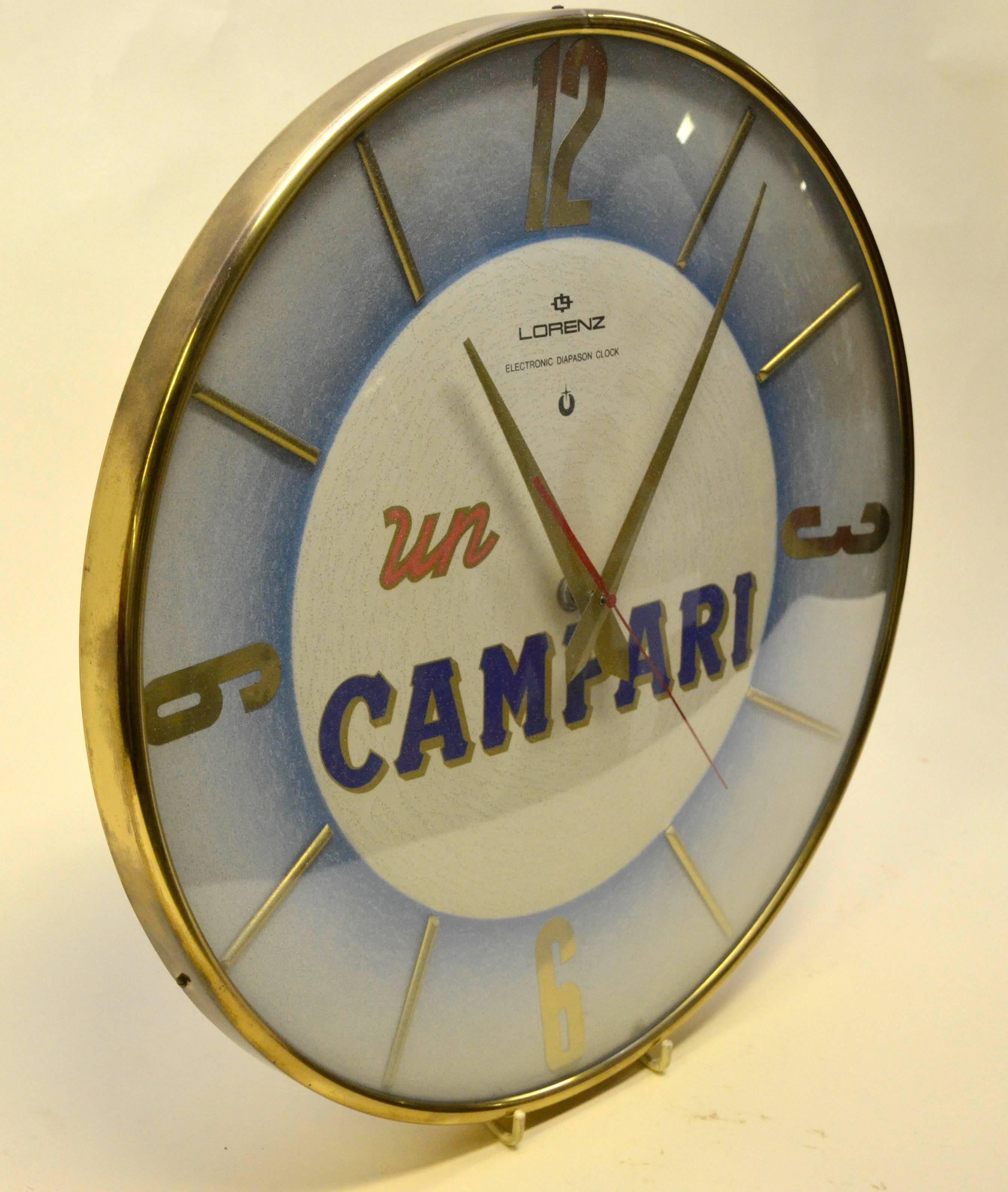 Mid-20th Century 1960s Rare Un Campari Logo Advertising Clock Made by Italian Watchmaker Lorenz
