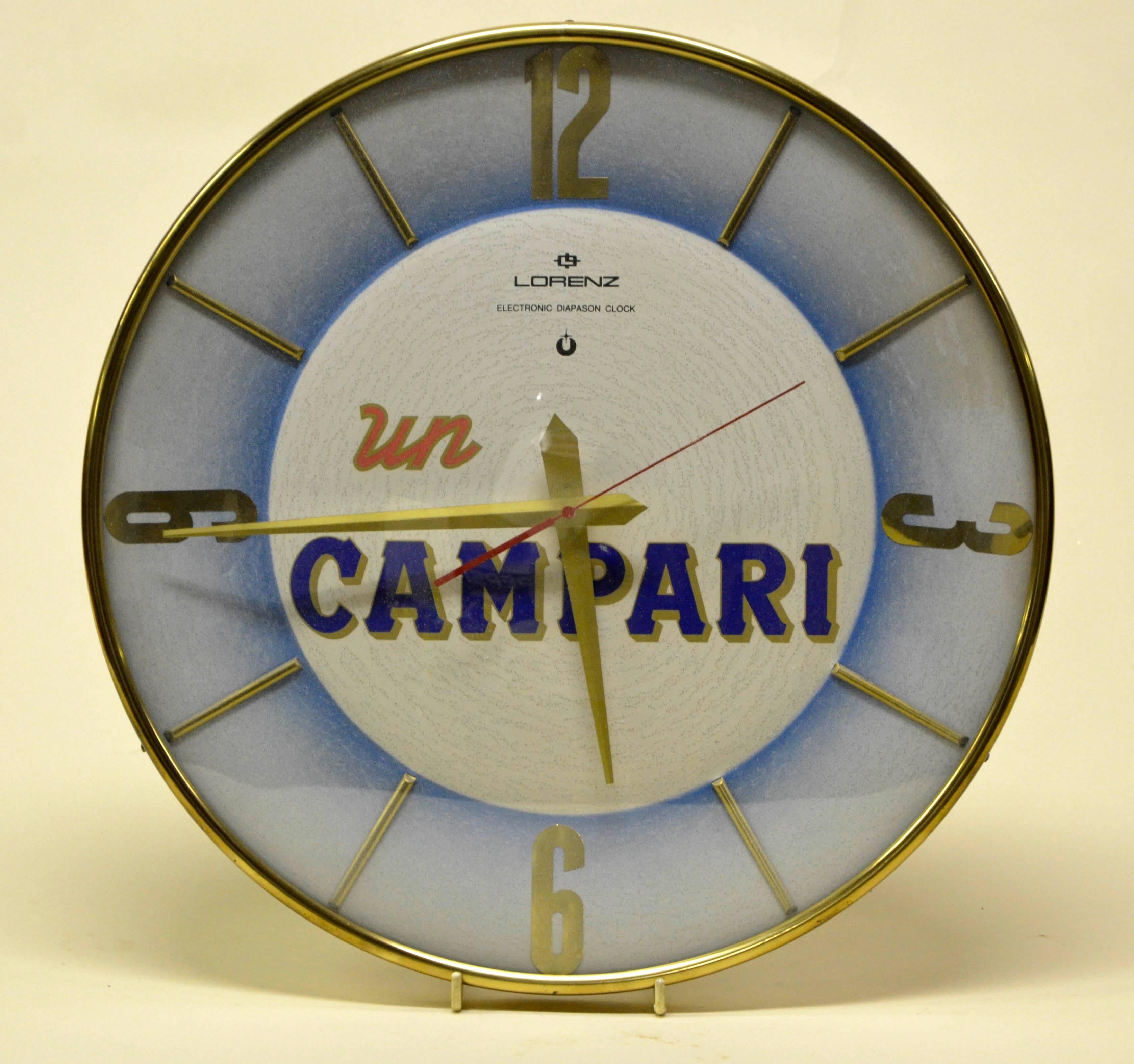 1960s Rare Un Campari Logo Advertising Clock Made by Italian Watchmaker Lorenz 1