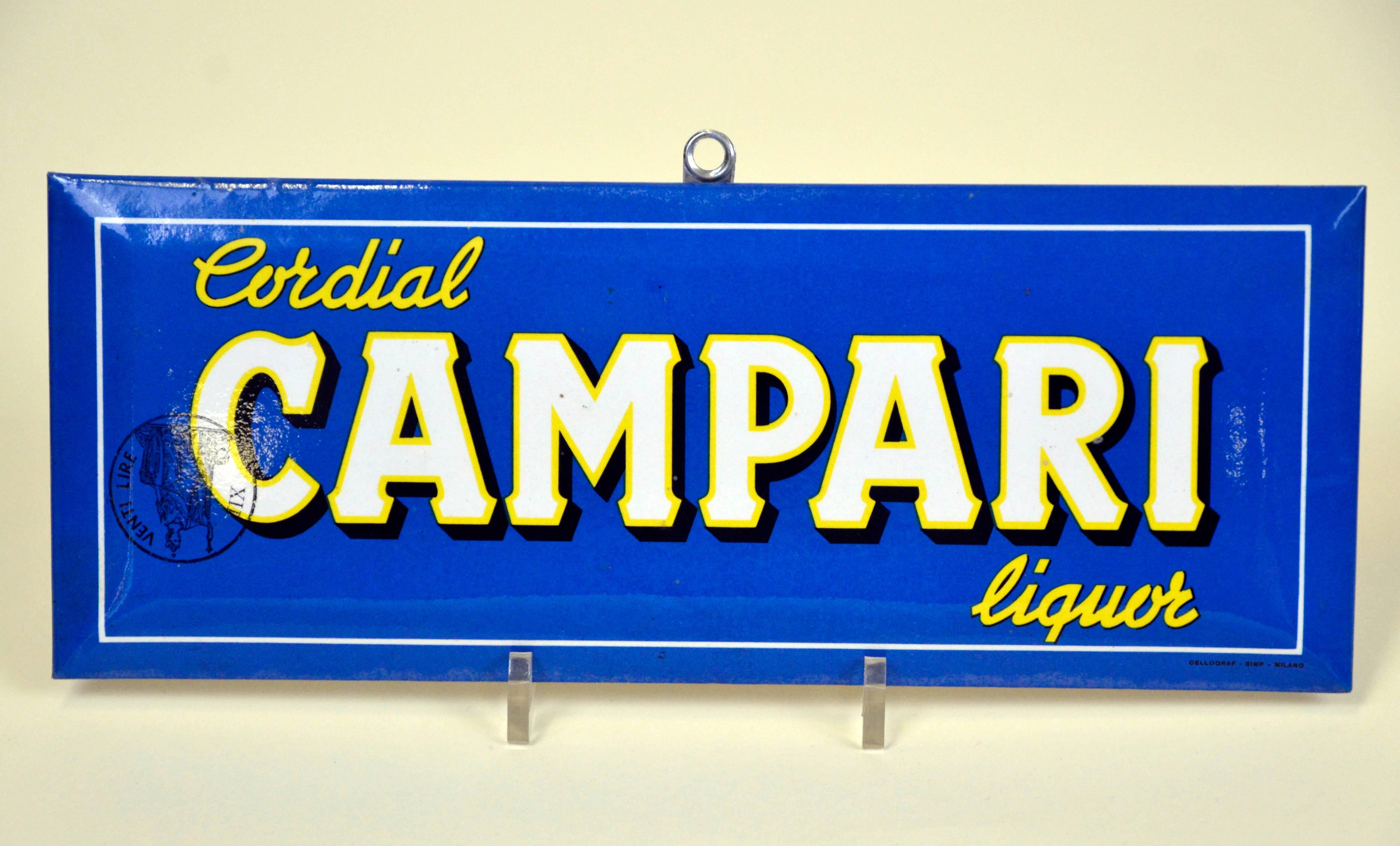 1960s Rare Vintage Italian Blue Cordial Campari Sign In Good Condition In Milan, IT